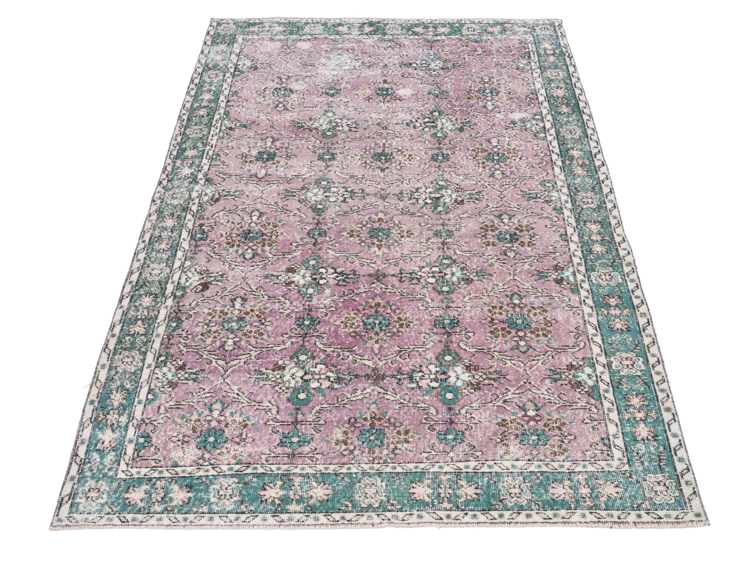 Turkish Isparta area rug in dusty rose and sage, view 2 of 10