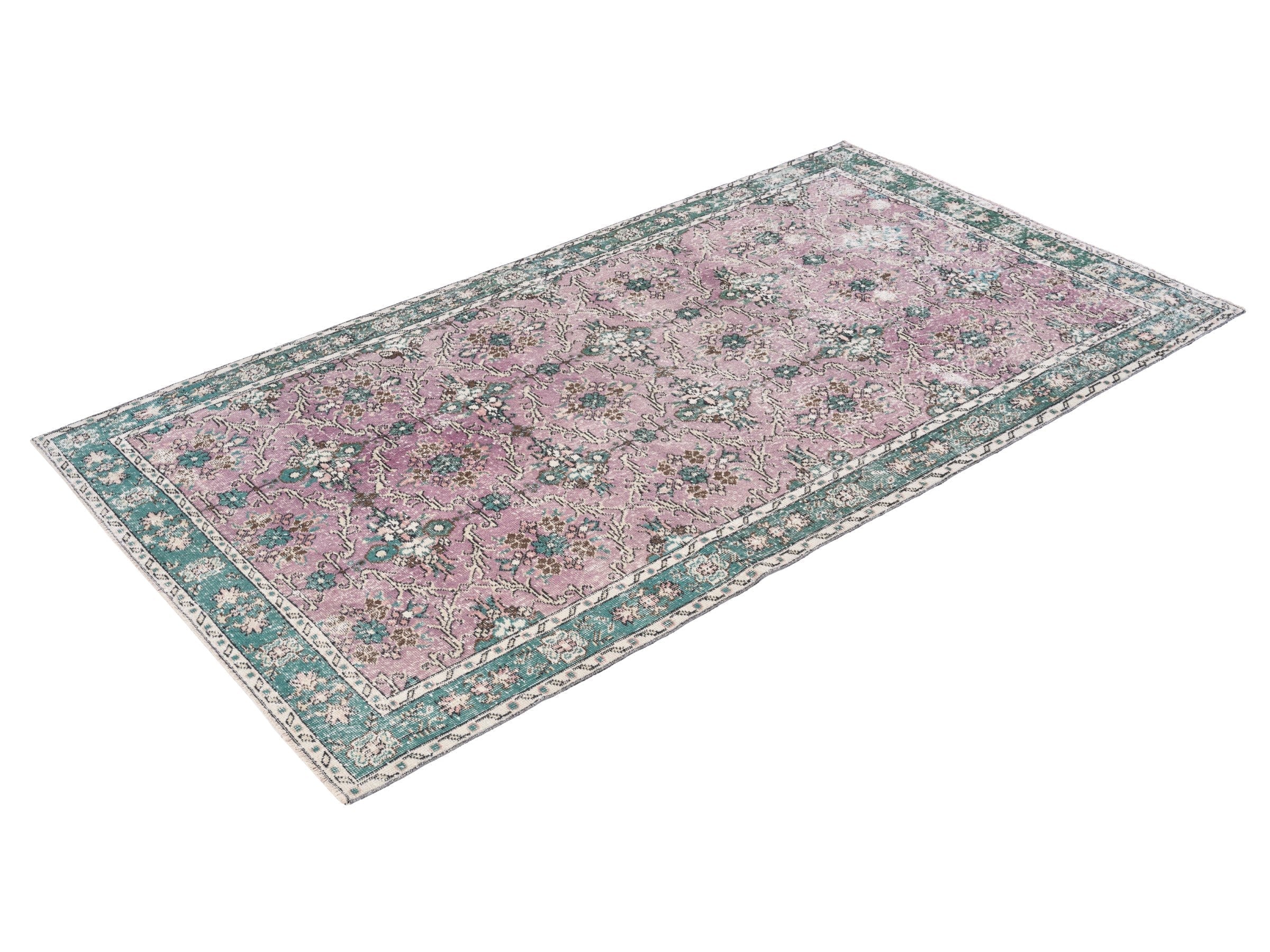 Turkish Isparta area rug in dusty rose and sage, view 3 of 10