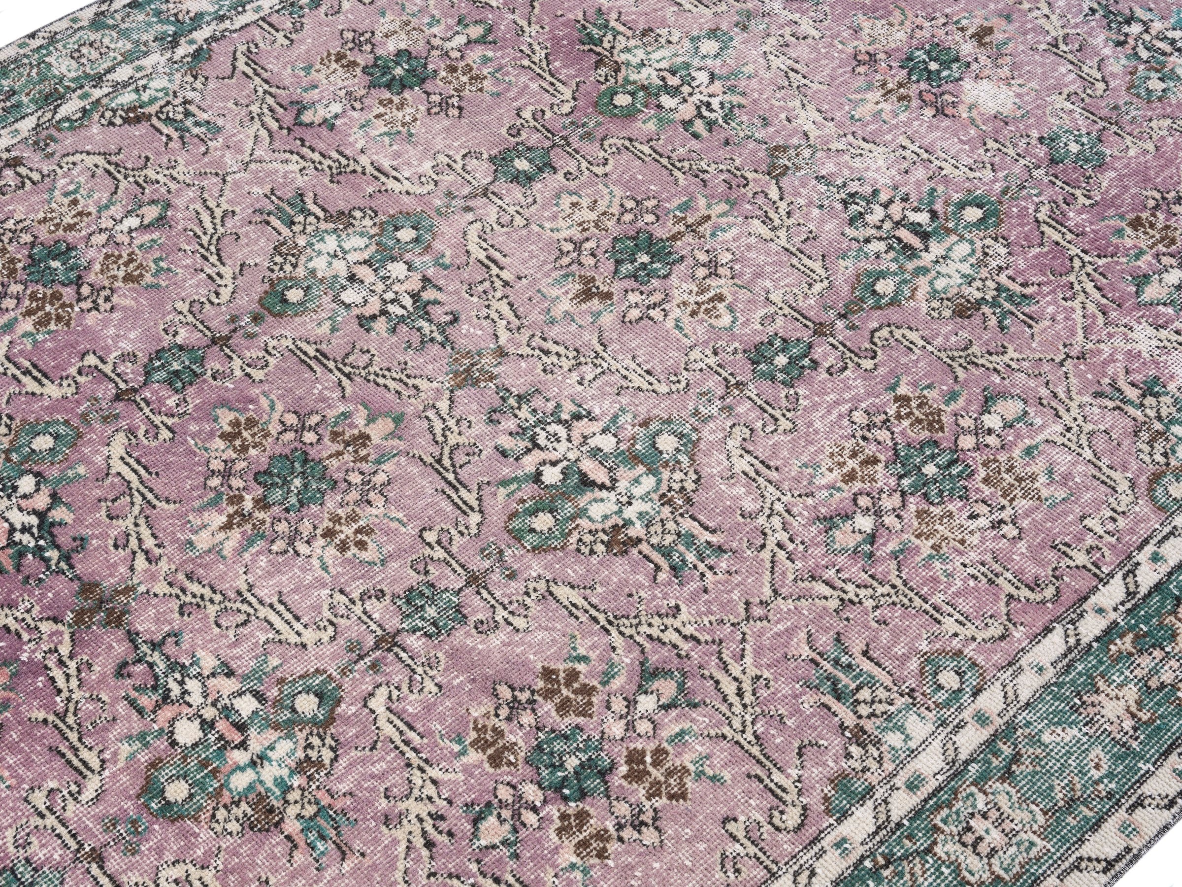 Turkish Isparta area rug in dusty rose and sage, view 5 of 10