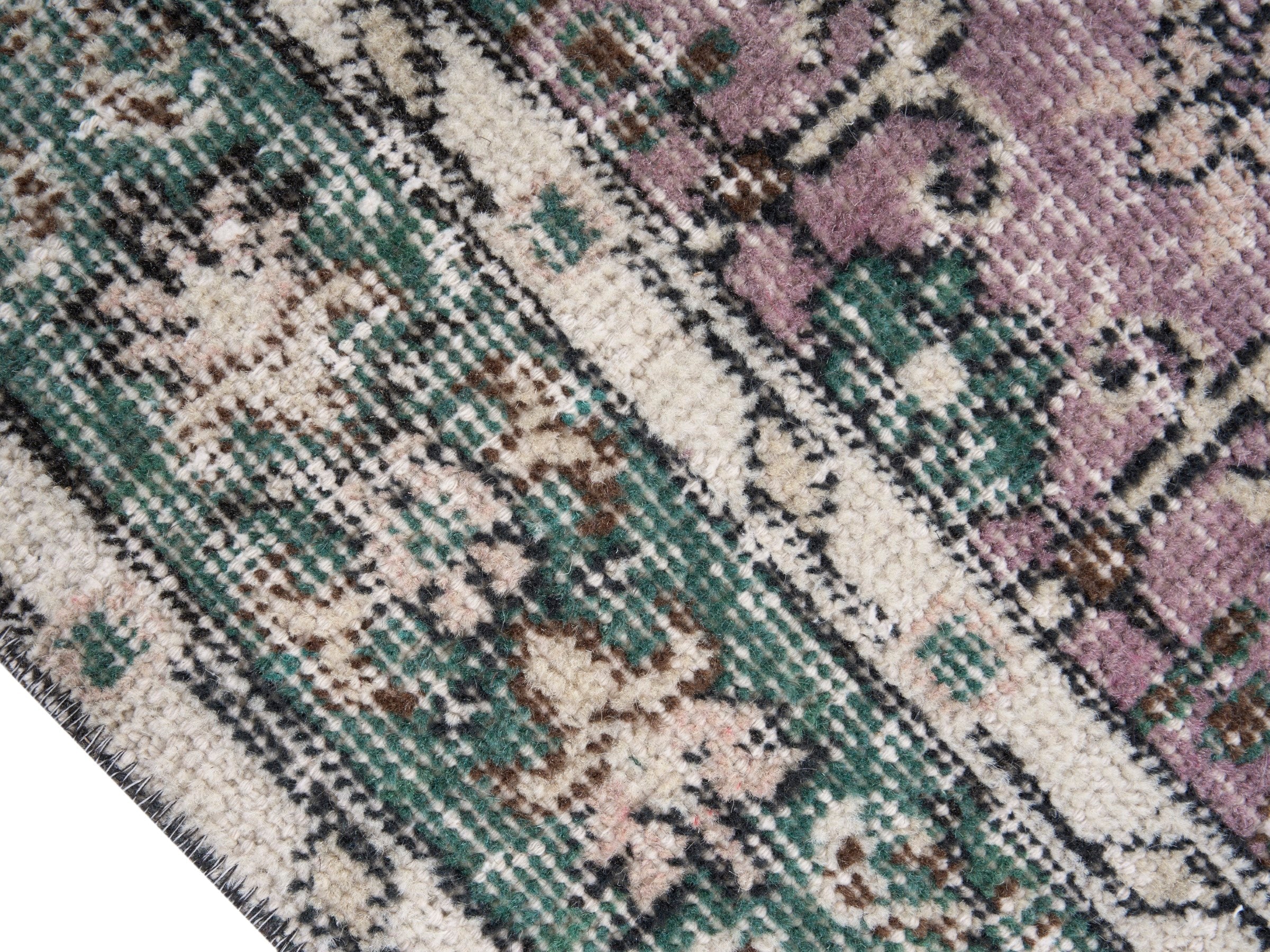 Turkish Isparta area rug in dusty rose and sage, view 6 of 10