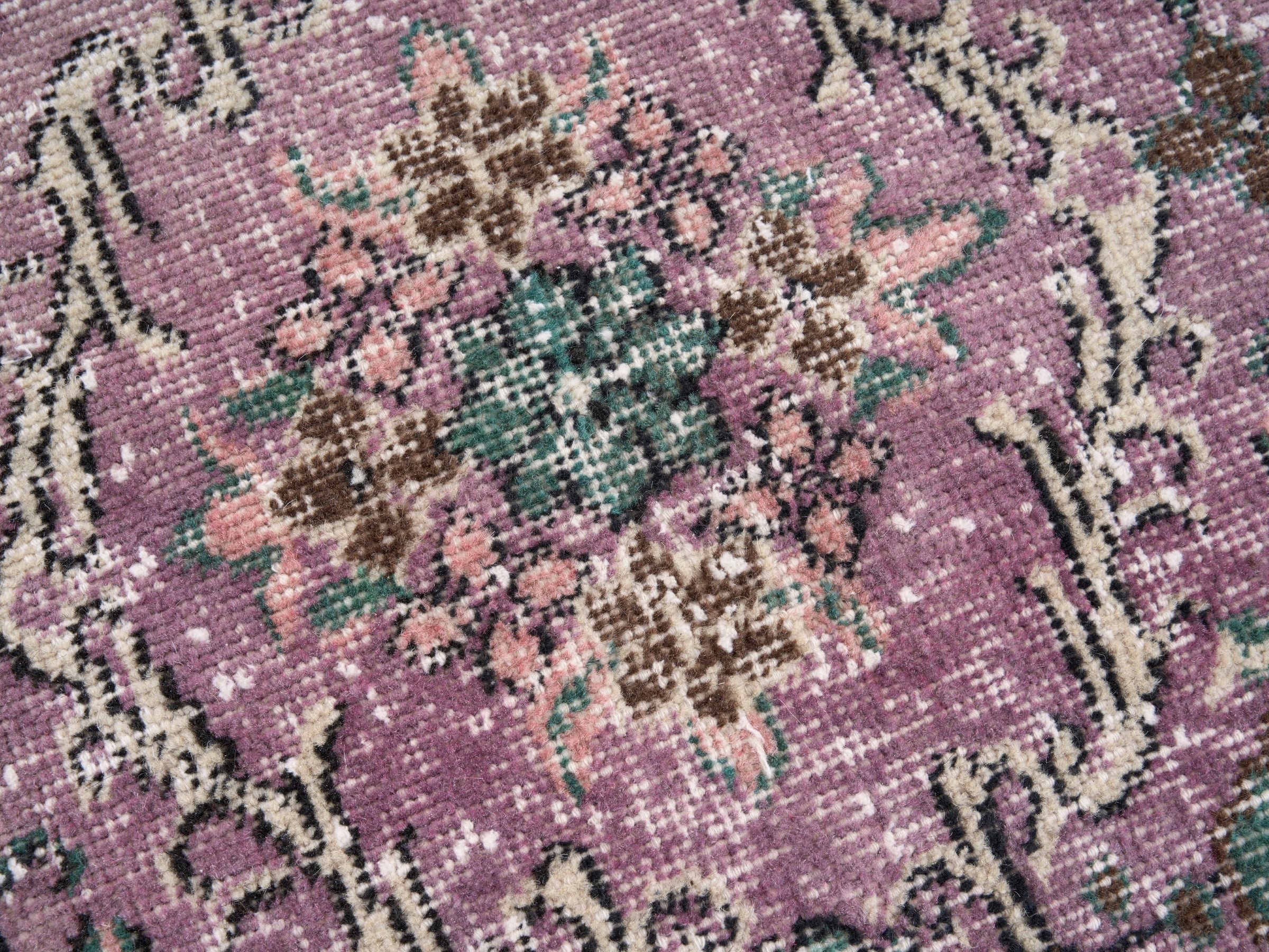 Turkish Isparta area rug in dusty rose and sage, view 7 of 10