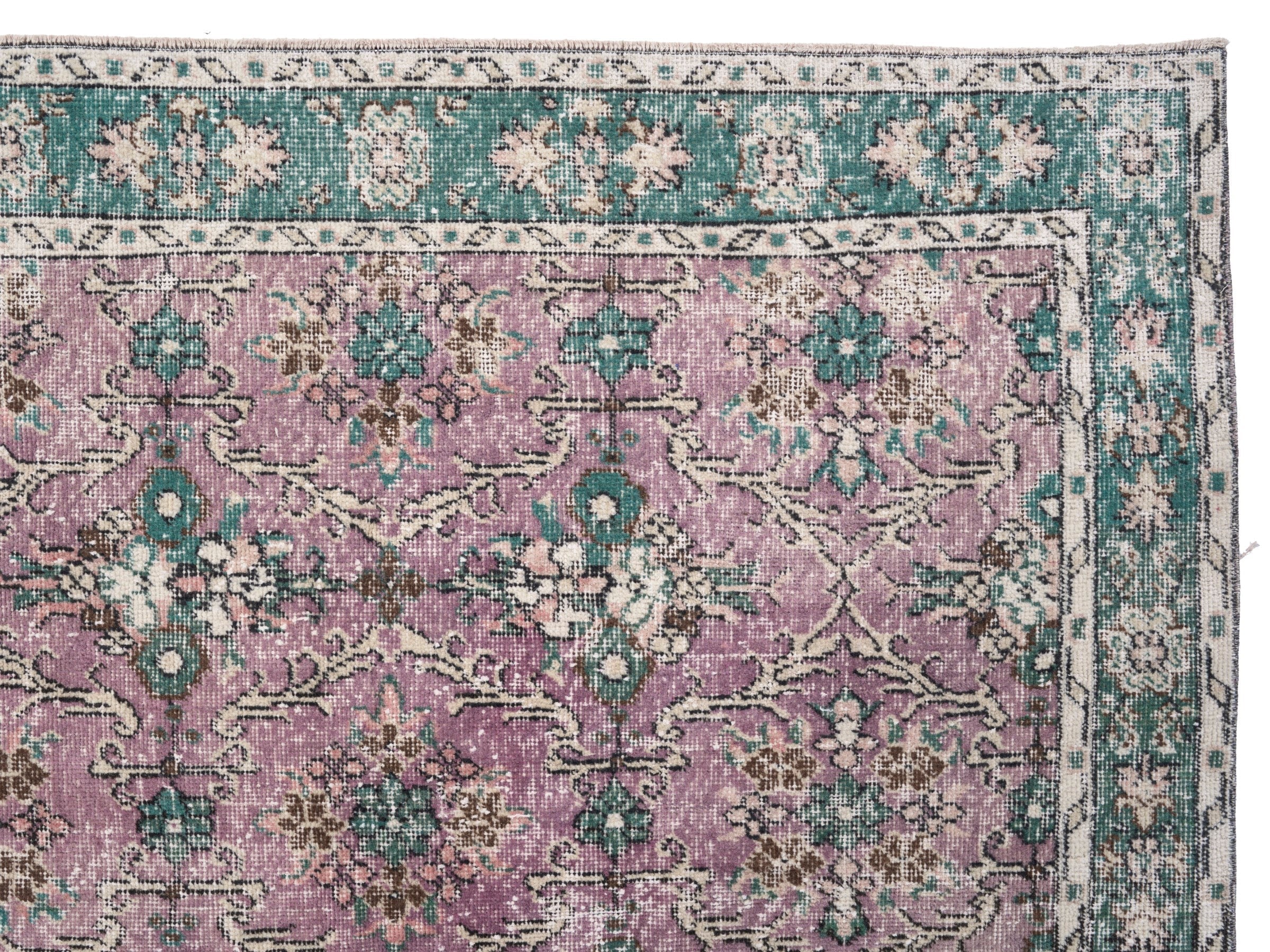 Turkish Isparta area rug in dusty rose and sage, view 8 of 10