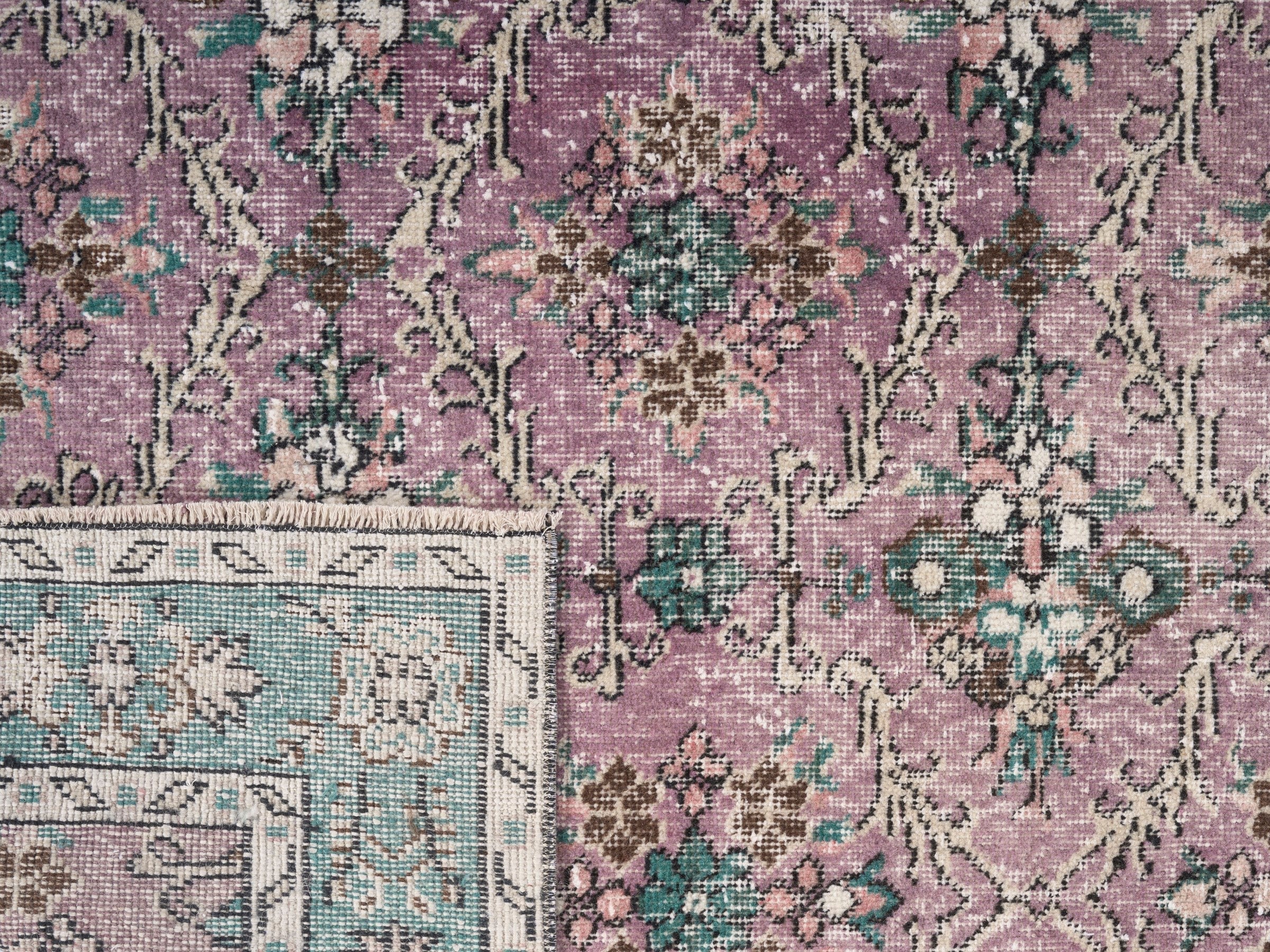 Turkish Isparta area rug in dusty rose and sage, view 10 of 10
