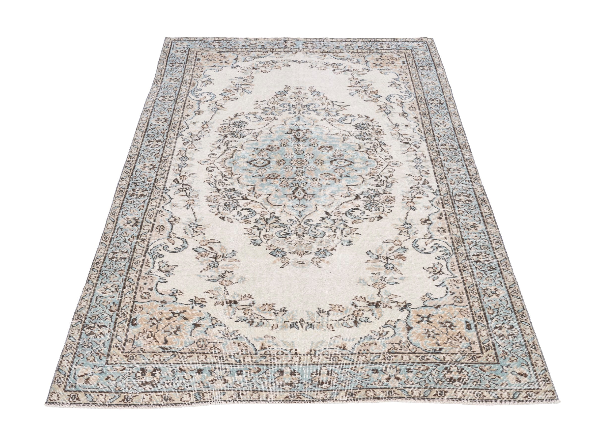 Turkish Isparta area rug in cream and greige, view 2 of 10