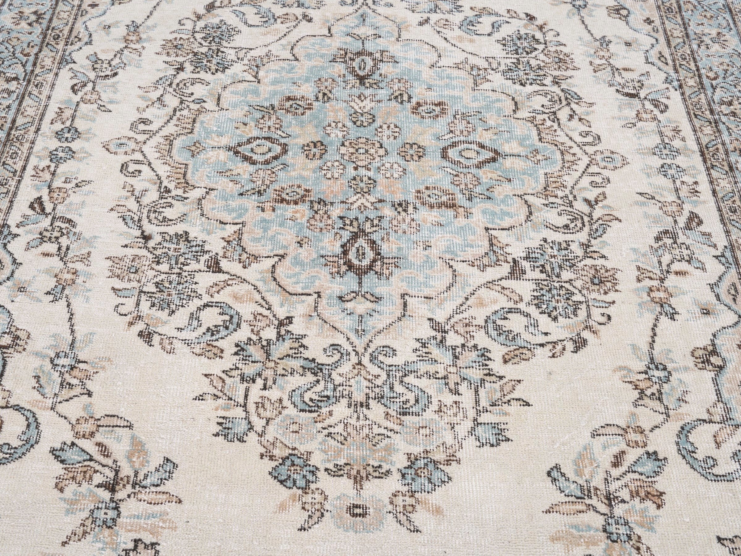 Turkish Isparta area rug in cream and greige, view 4 of 10