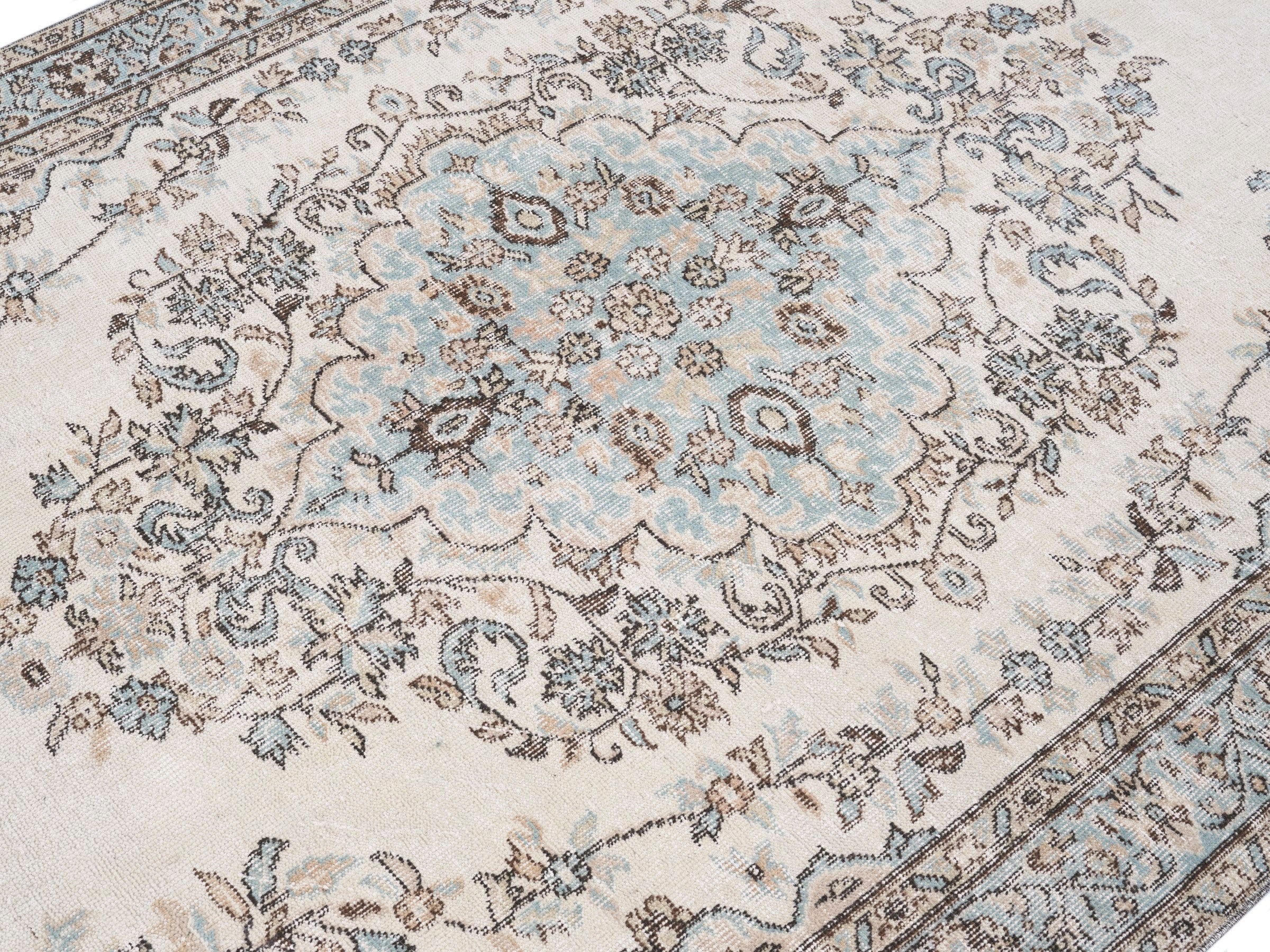 Turkish Isparta area rug in cream and greige, view 5 of 10