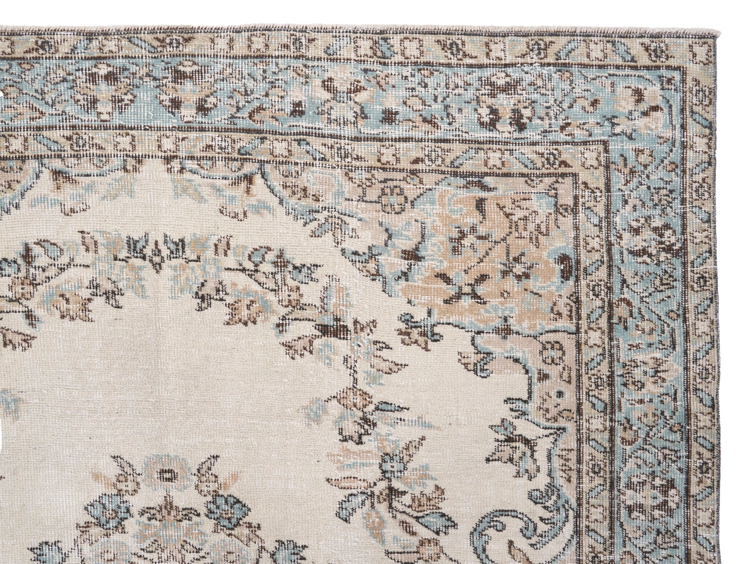 Turkish Isparta area rug in cream and greige, view 8 of 10