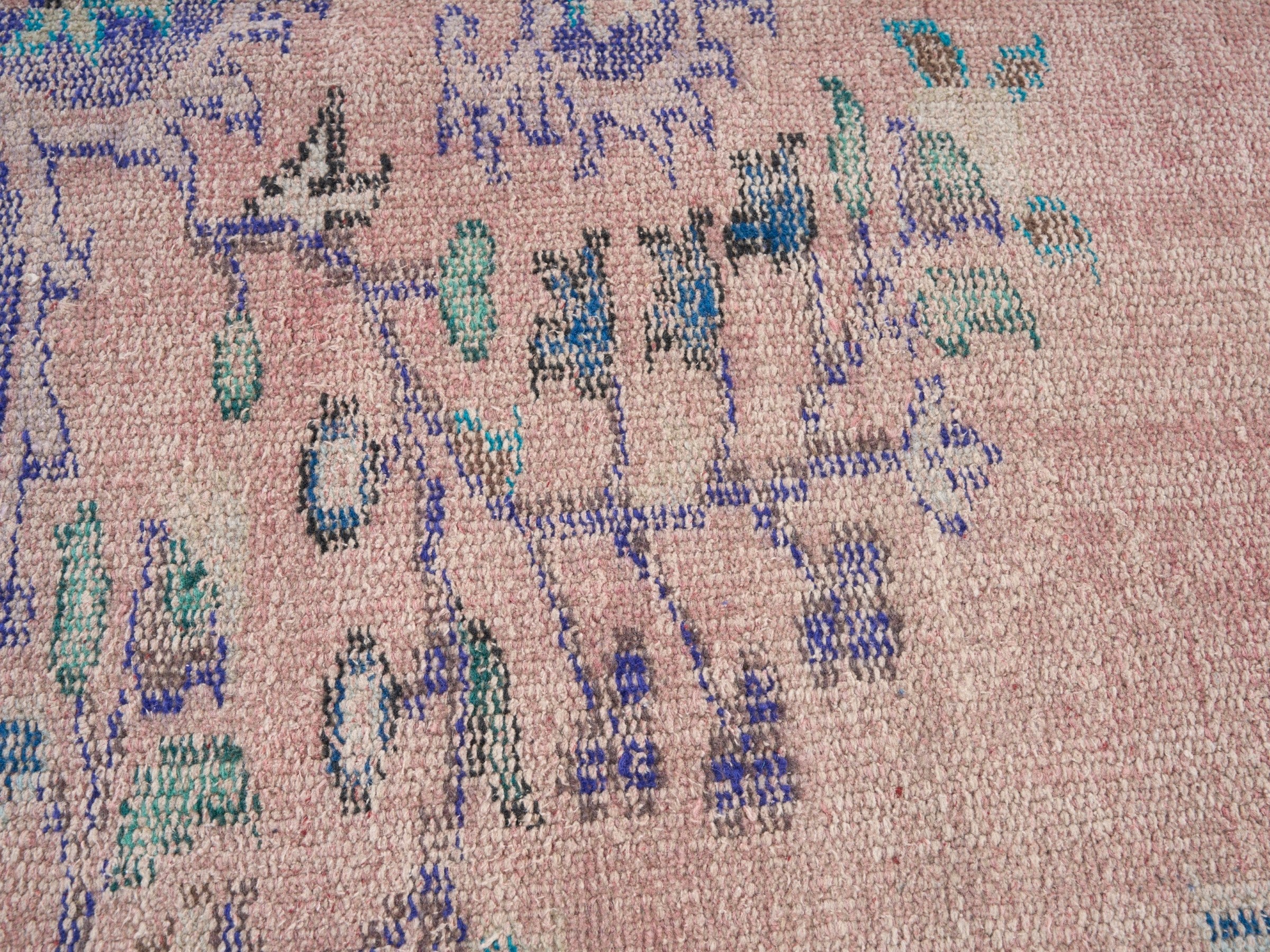 Turkish Manisa area rug in muted pink and dusty blue, view 7 of 10