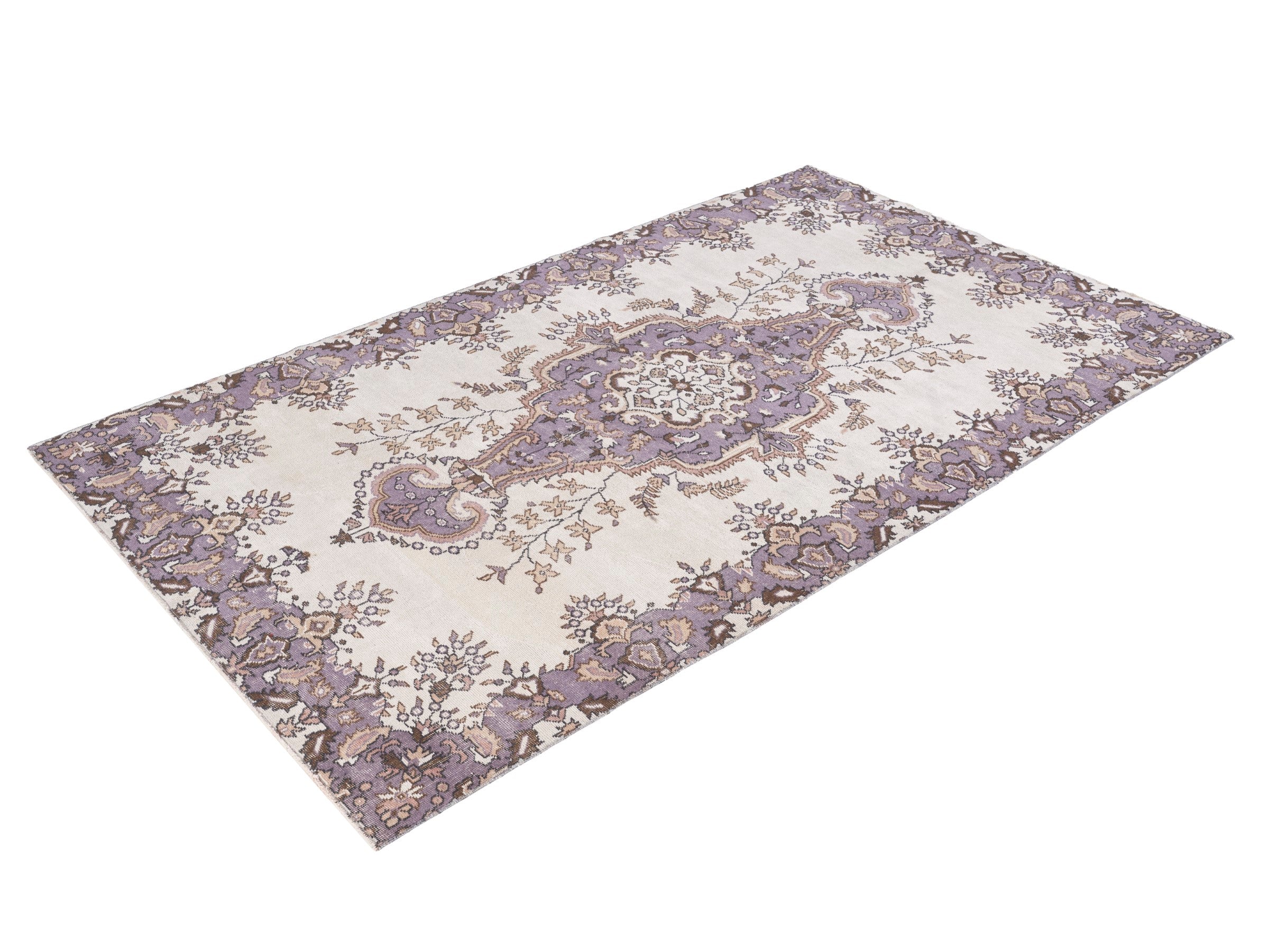 Turkish Isparta area rug in cream and plum, view 3 of 10
