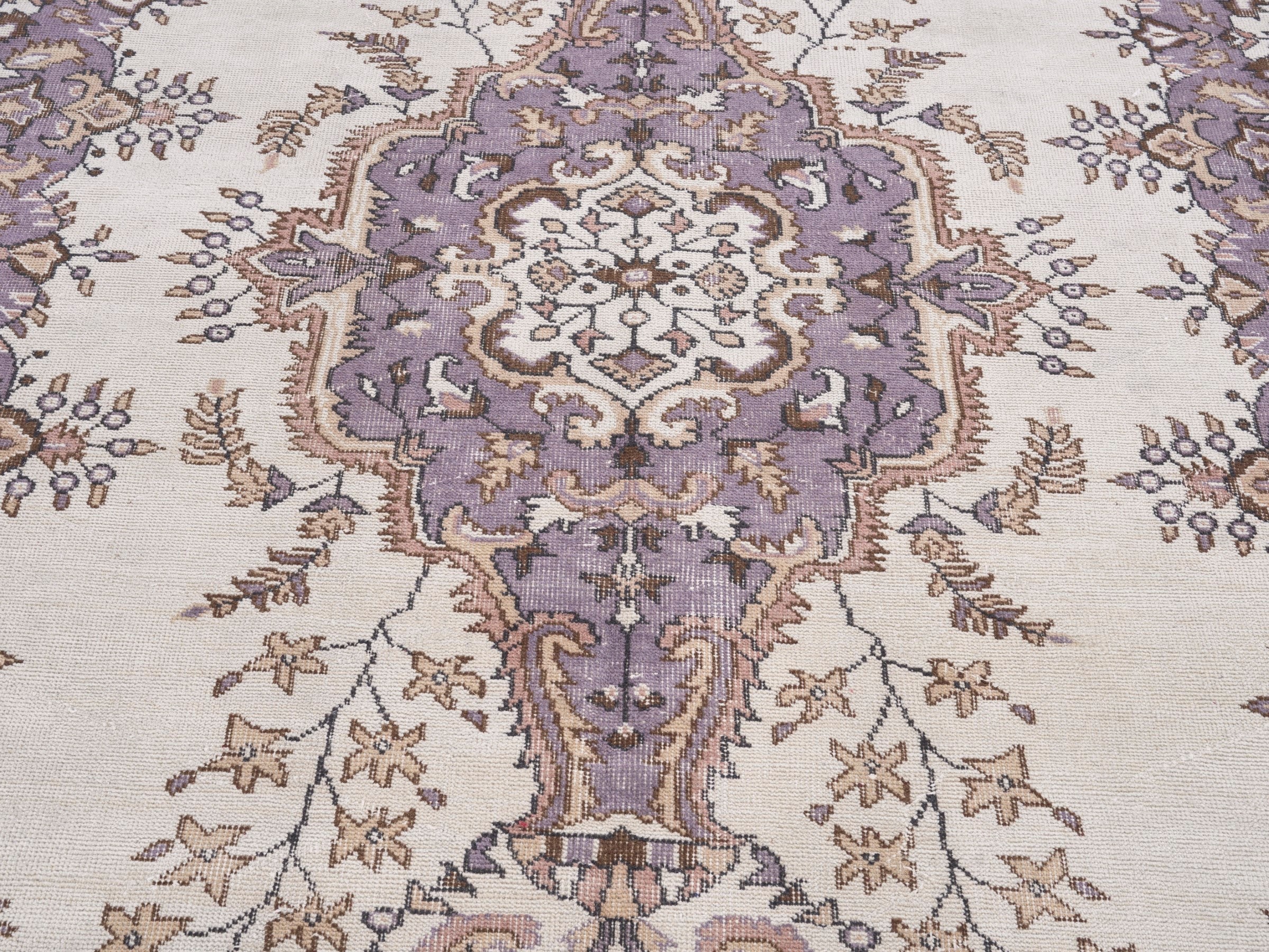 Turkish Isparta area rug in cream and plum, view 4 of 10