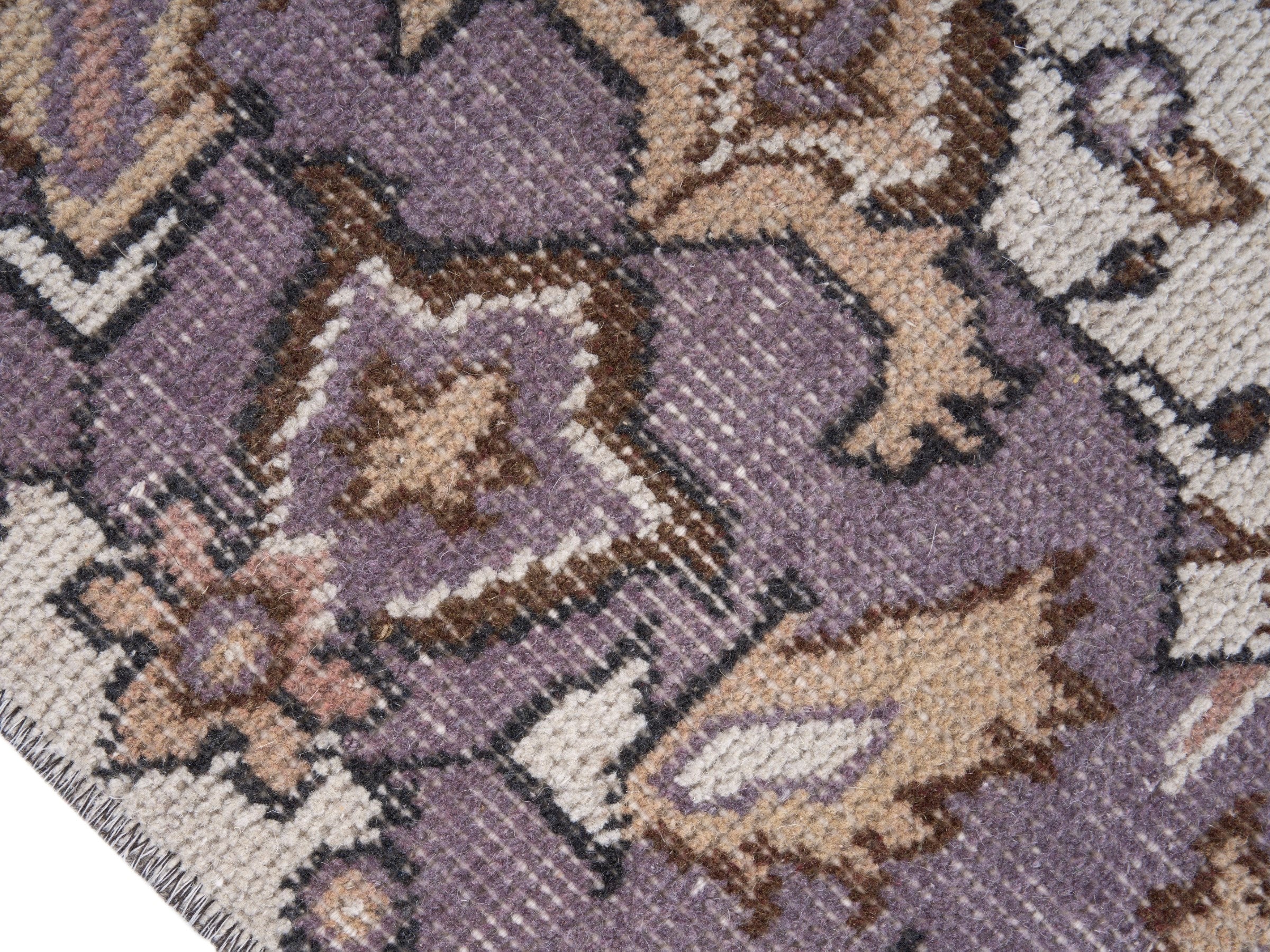 Turkish Isparta area rug in cream and plum, view 6 of 10