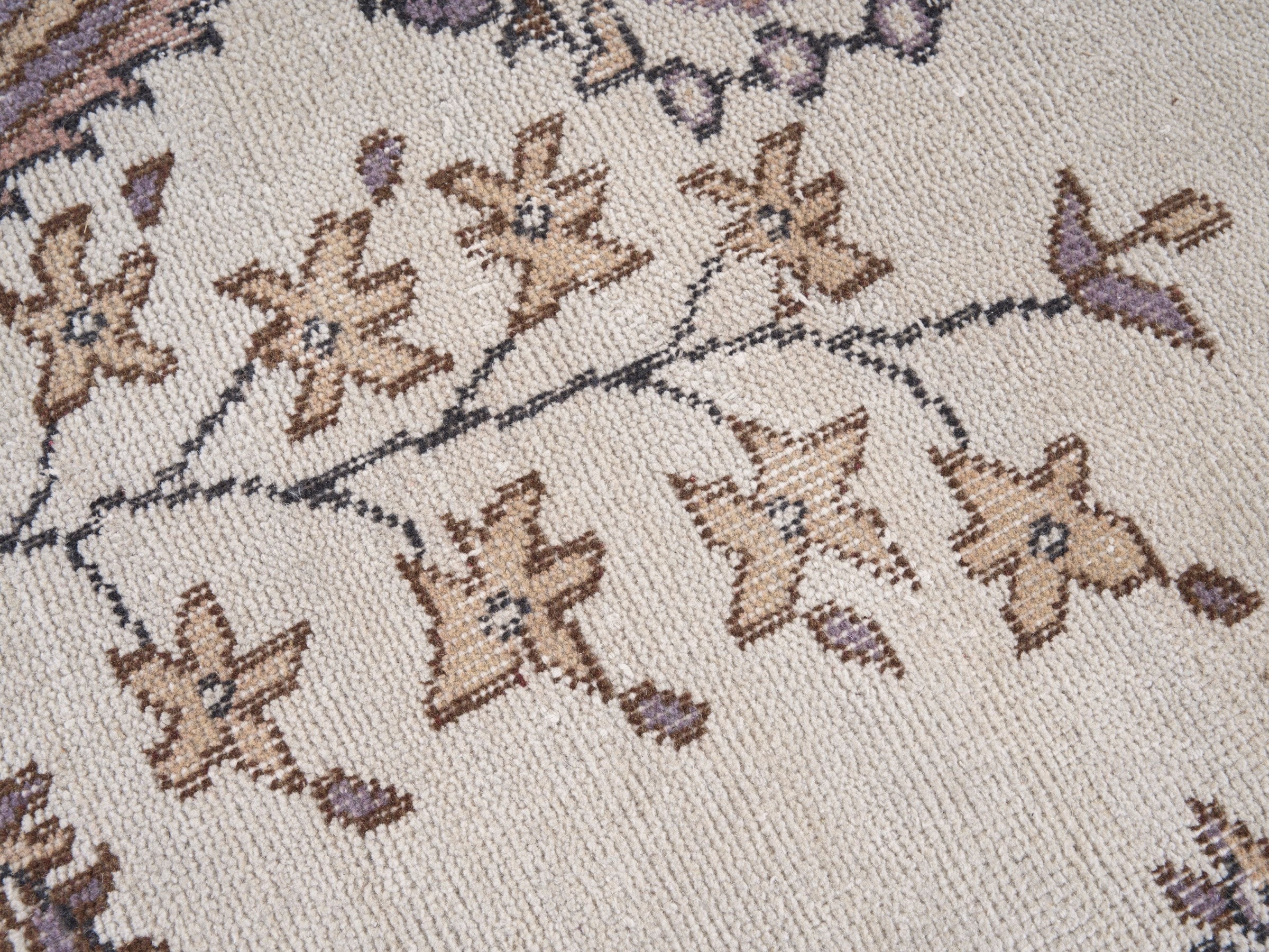 Turkish Isparta area rug in cream and plum, view 7 of 10