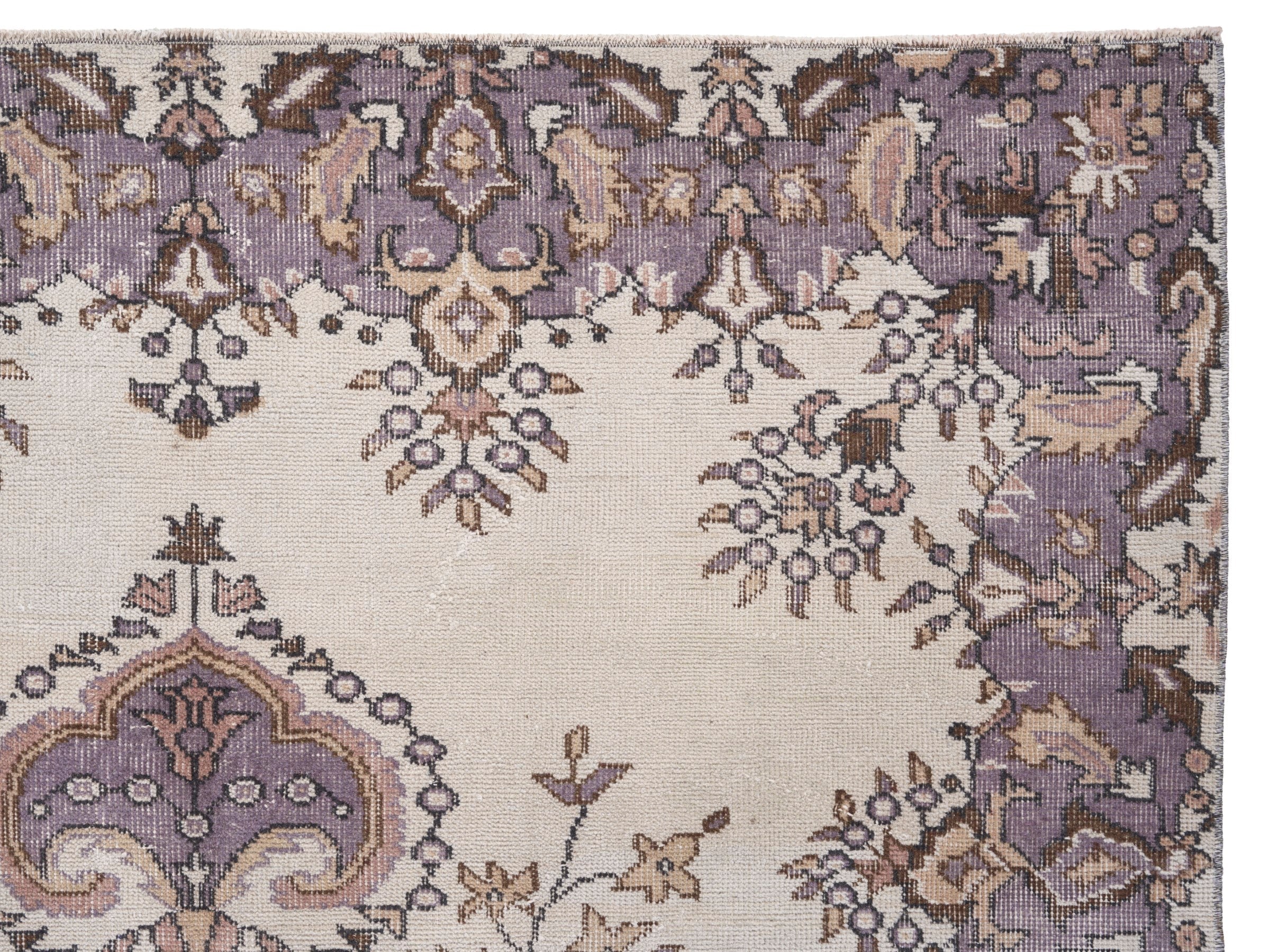 Turkish Isparta area rug in cream and plum, view 8 of 10