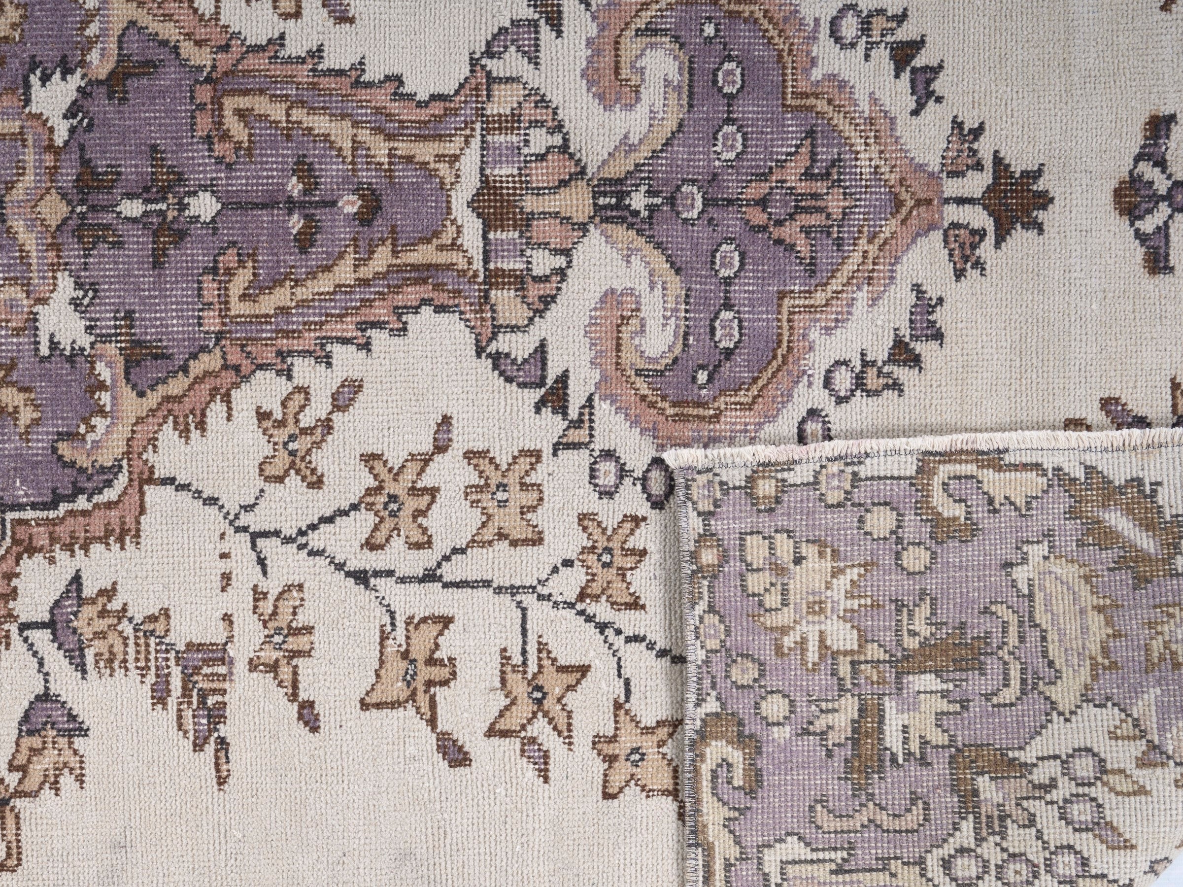 Turkish Isparta area rug in cream and plum, view 10 of 10