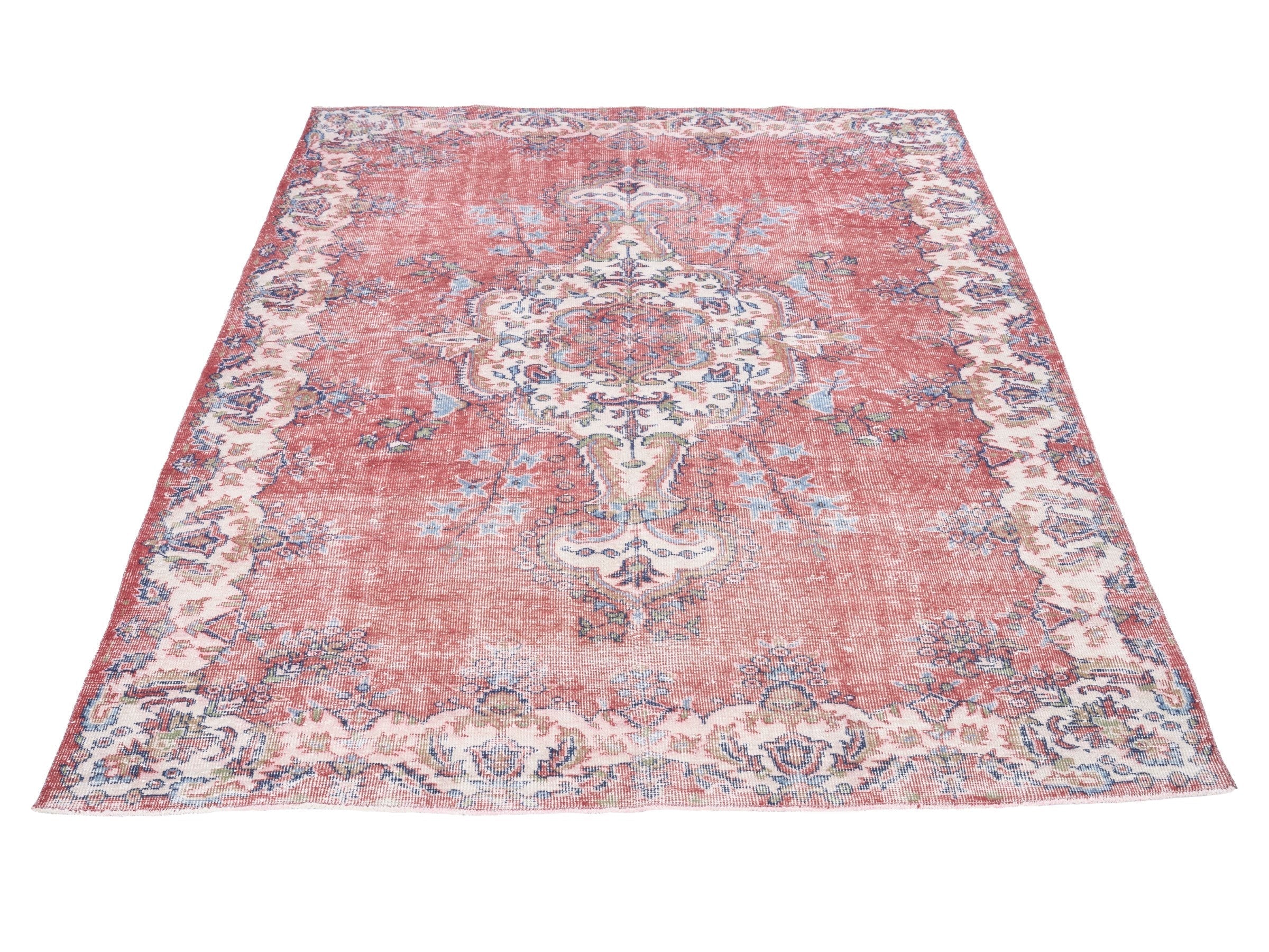 Turkish Isparta area rug in dusty rose and off-white, view 2 of 10