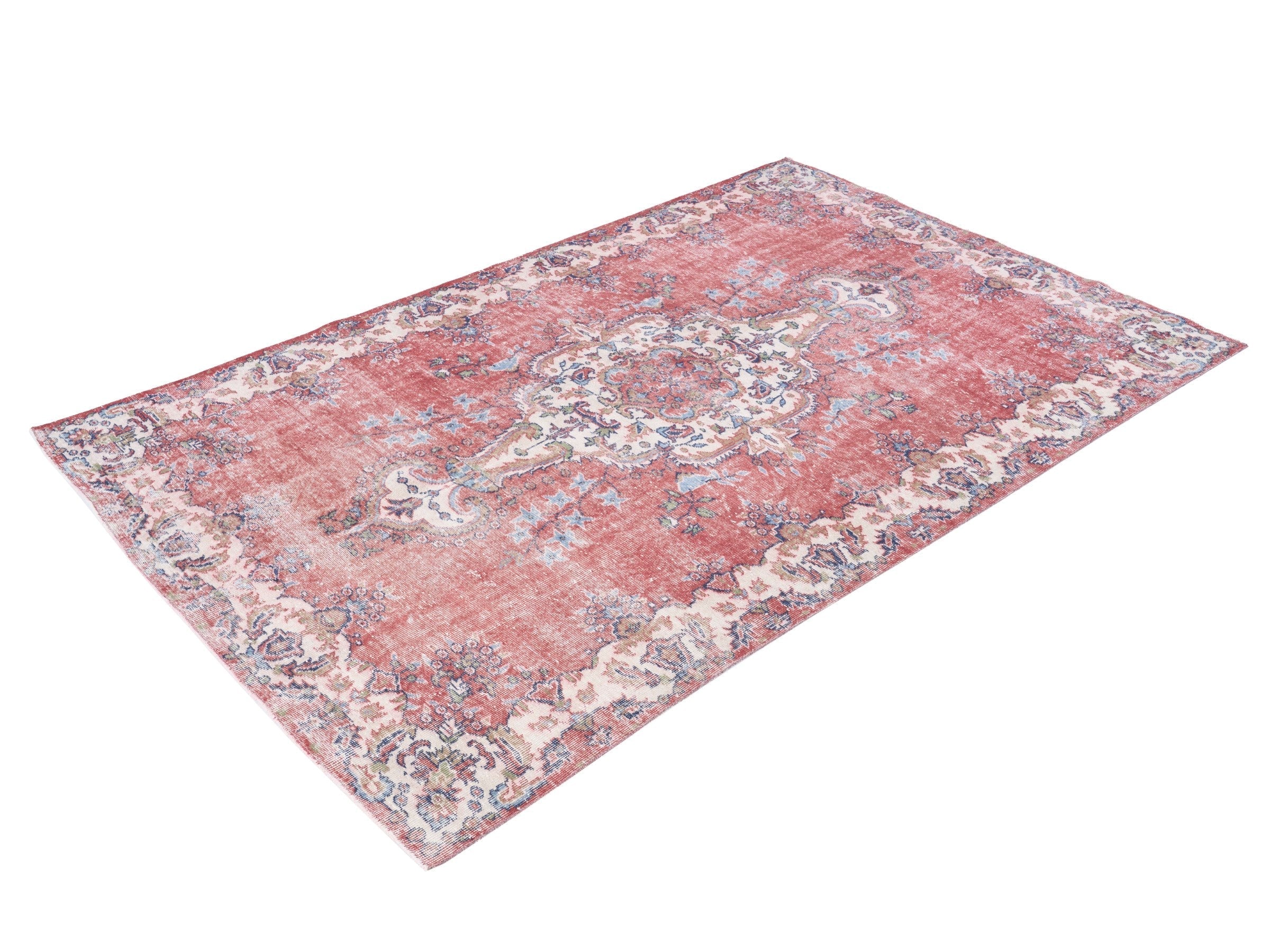 Turkish Isparta area rug in dusty rose and off-white, view 3 of 10