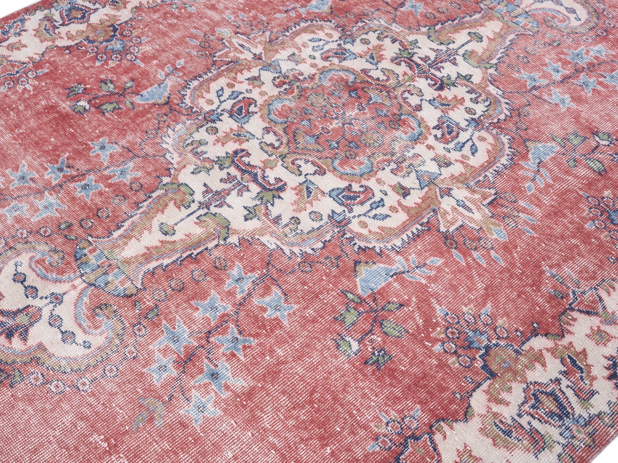 Turkish Isparta area rug in dusty rose and off-white, view 5 of 10