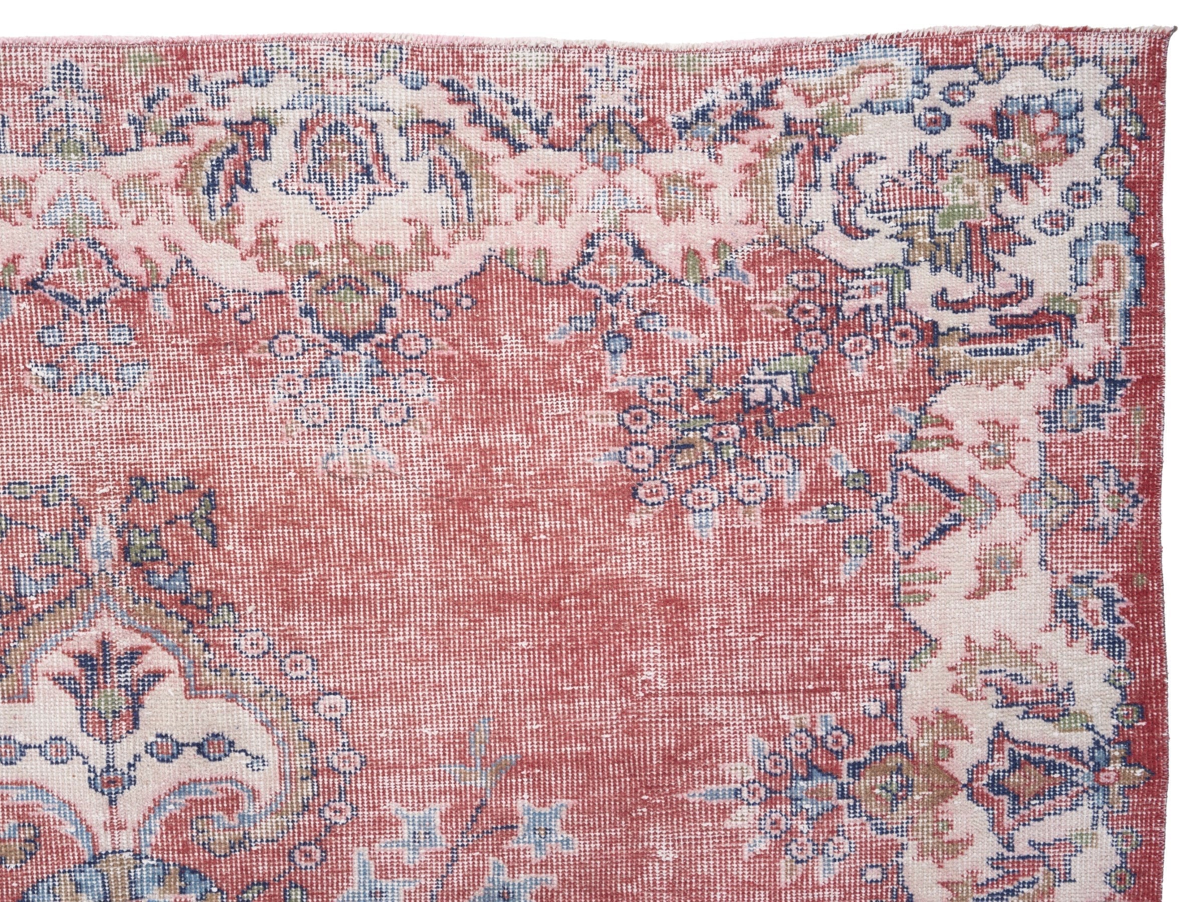 Turkish Isparta area rug in dusty rose and off-white, view 8 of 10