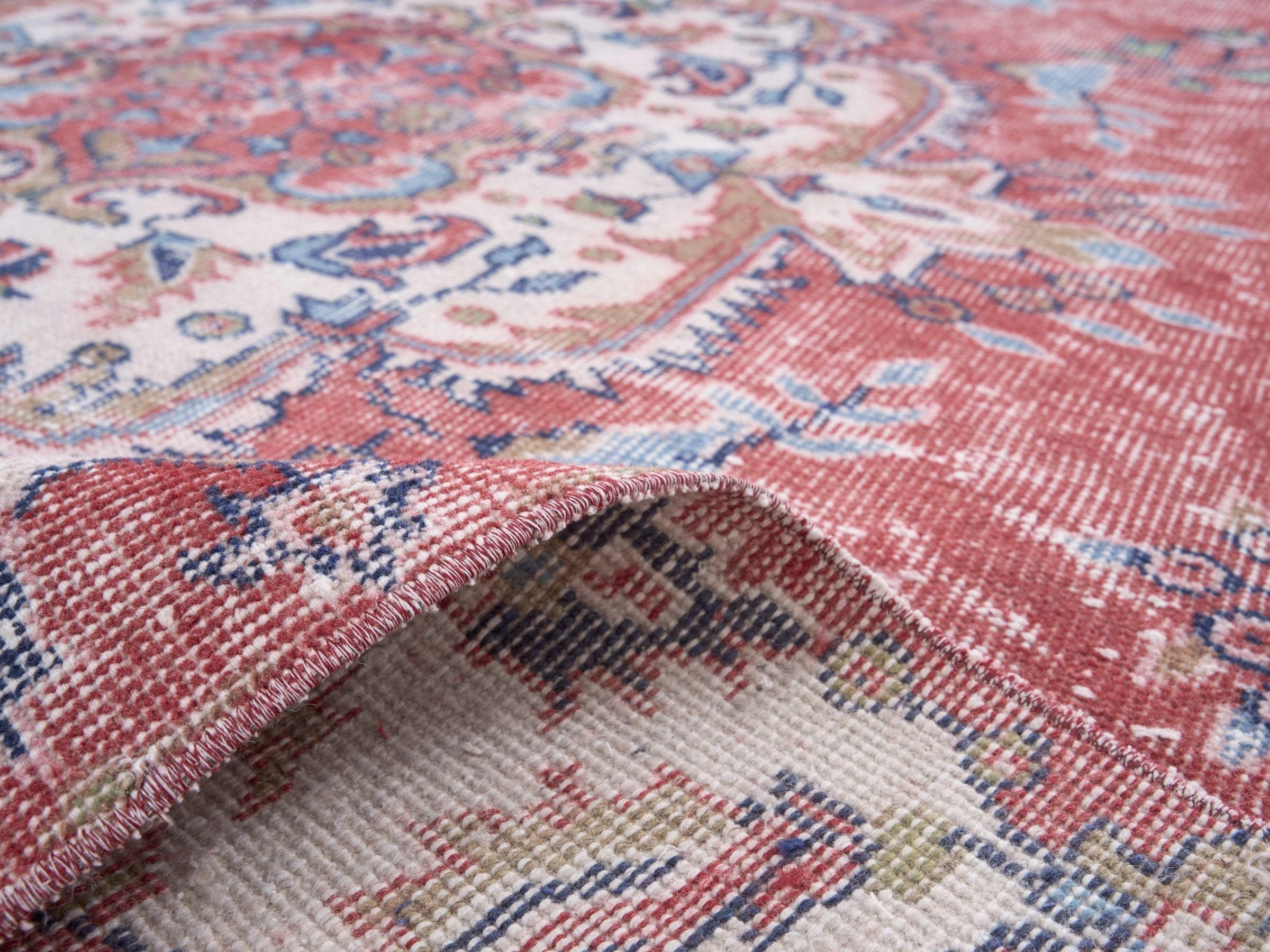 Turkish Isparta area rug in dusty rose and off-white, view 9 of 10
