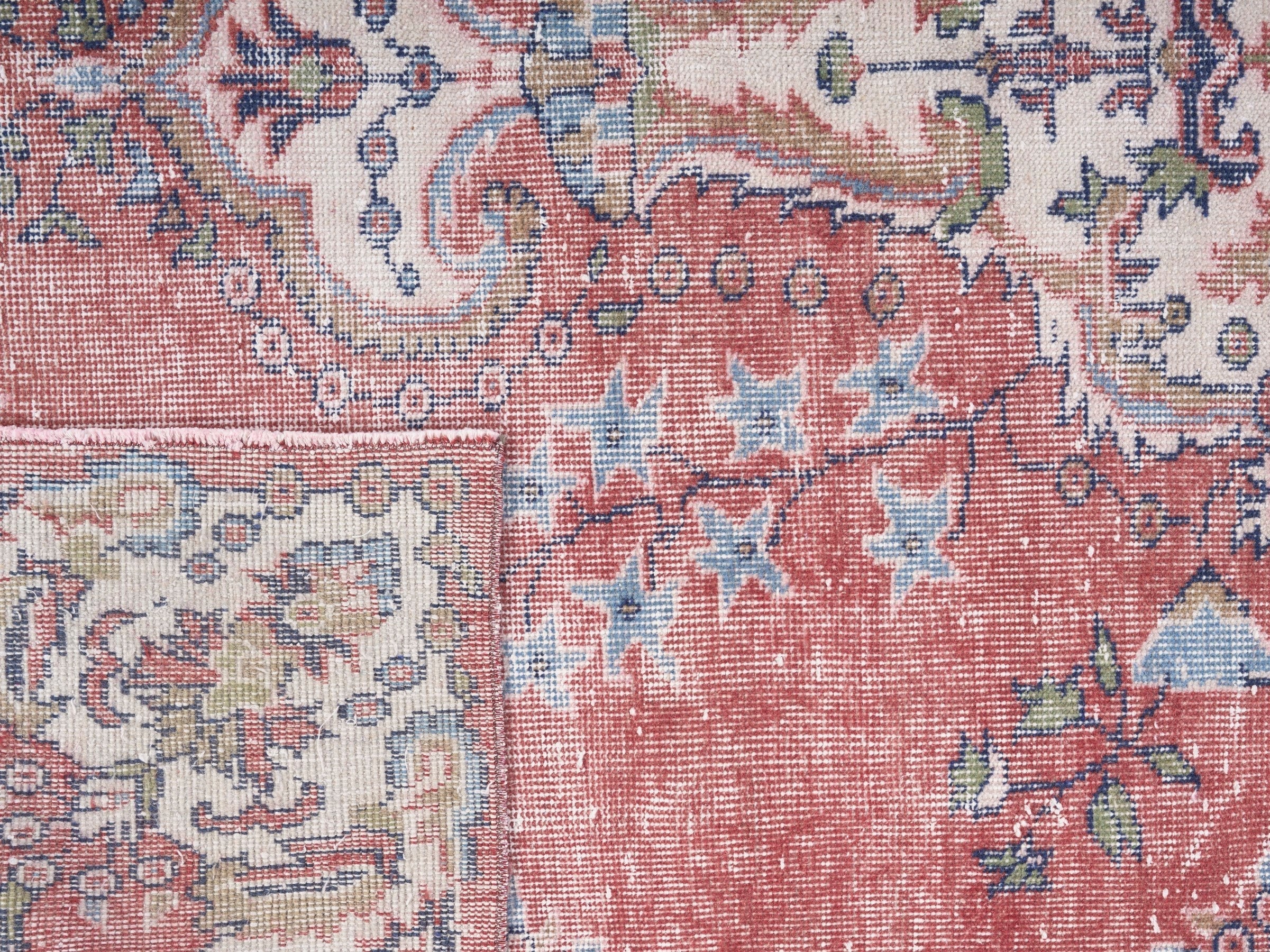 Turkish Isparta area rug in dusty rose and off-white, view 10 of 10