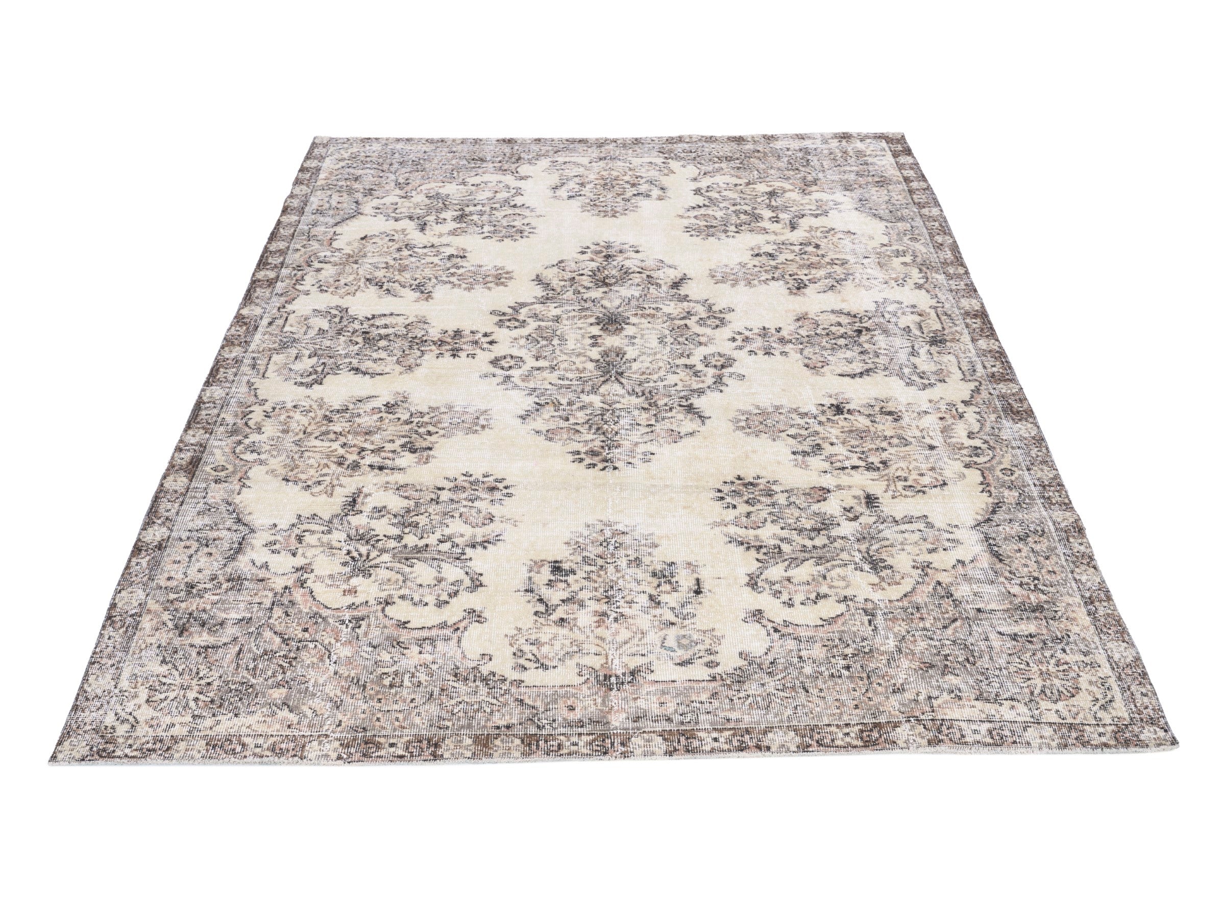 Turkish Isparta area rug in cream and greige, view 2 of 10