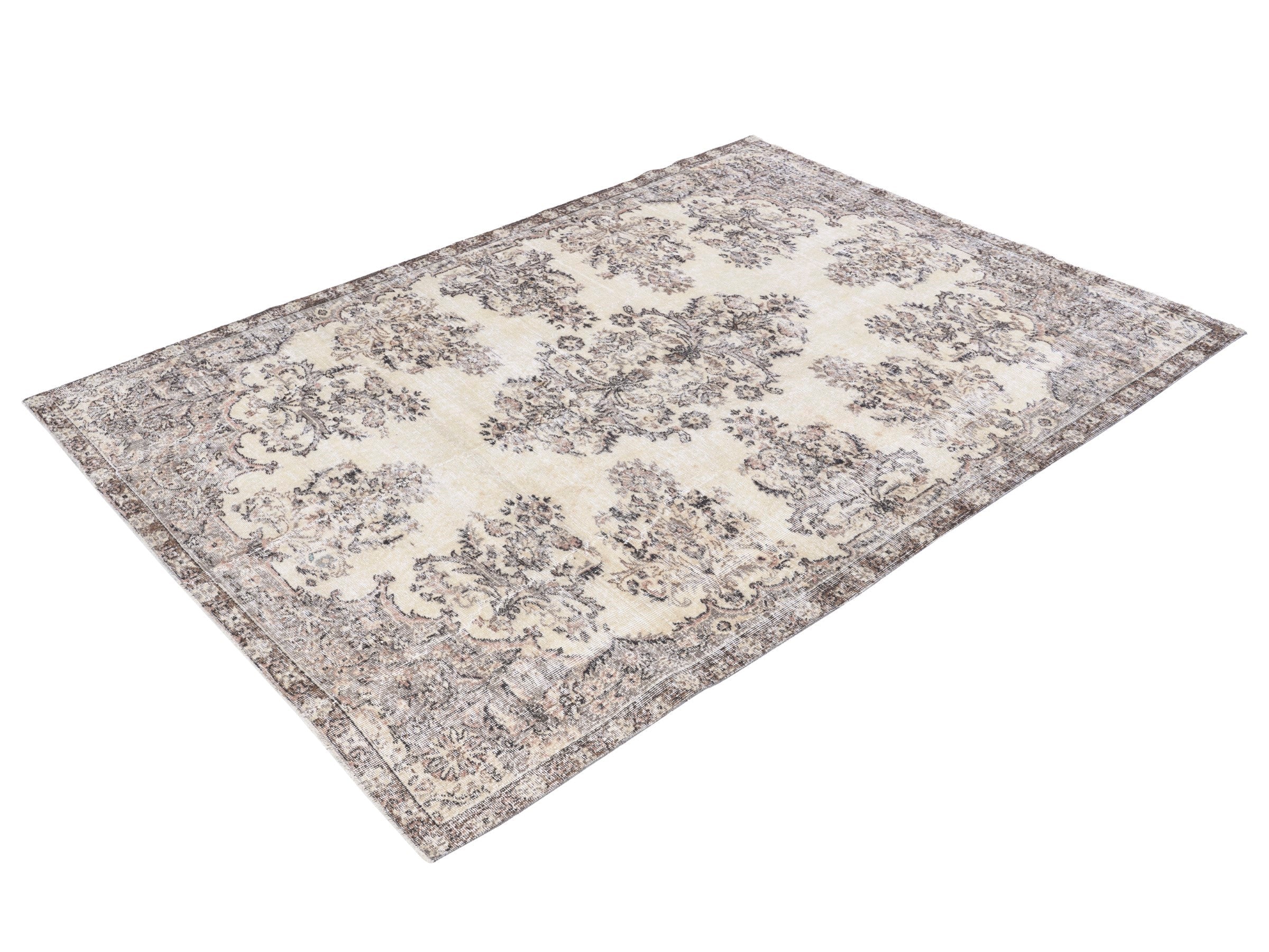 Turkish Isparta area rug in cream and greige, view 3 of 10