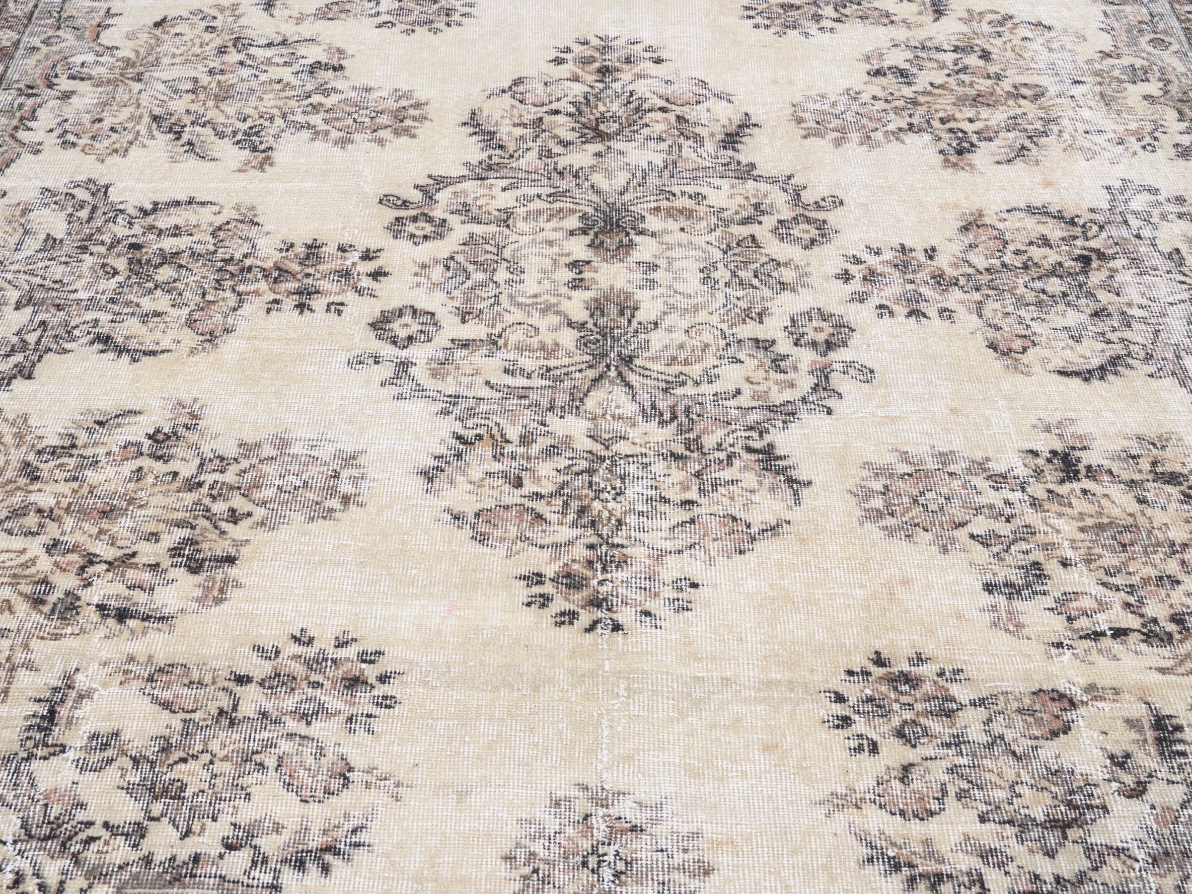 Turkish Isparta area rug in cream and greige, view 4 of 10