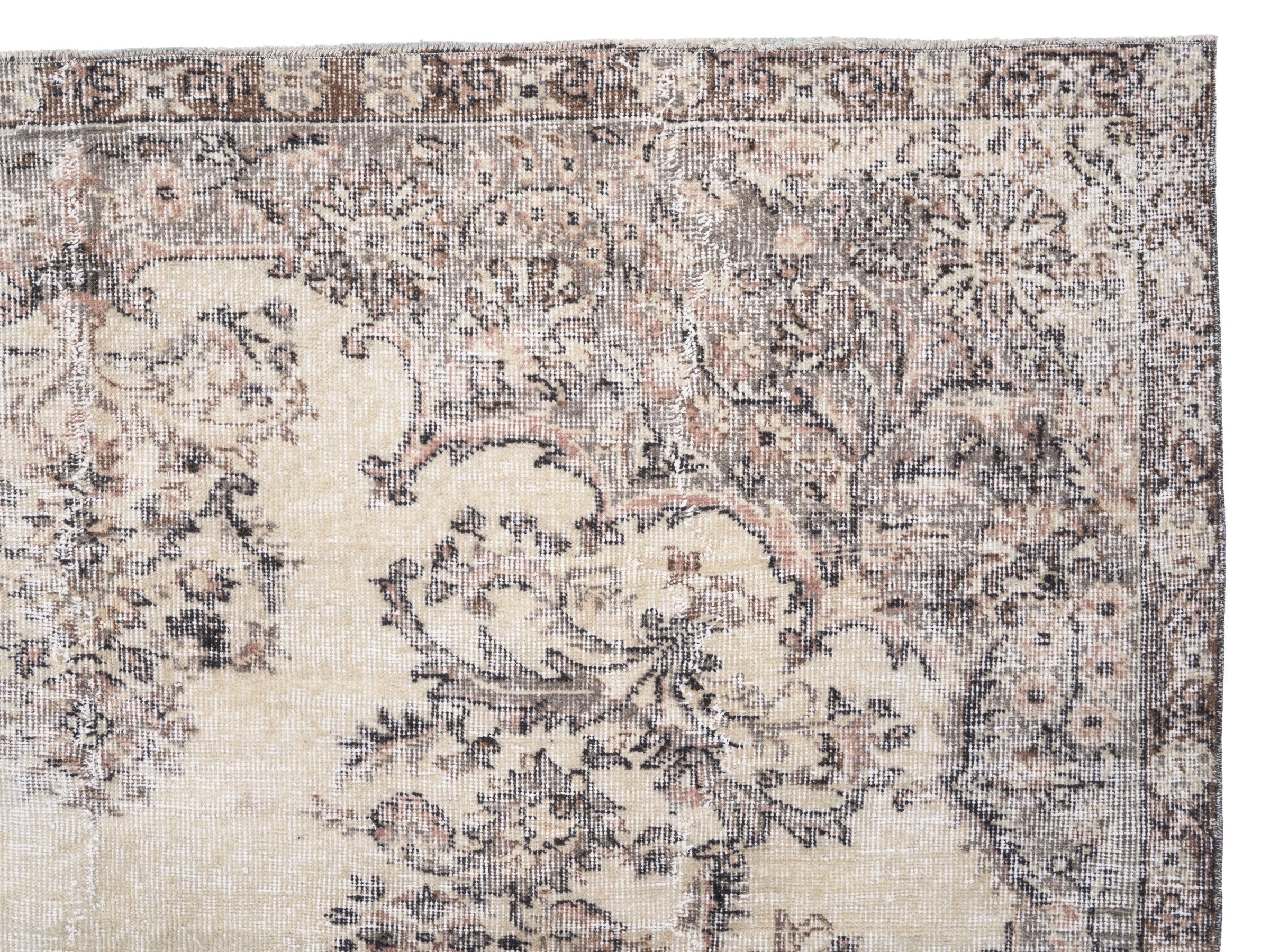 Turkish Isparta area rug in cream and greige, view 8 of 10
