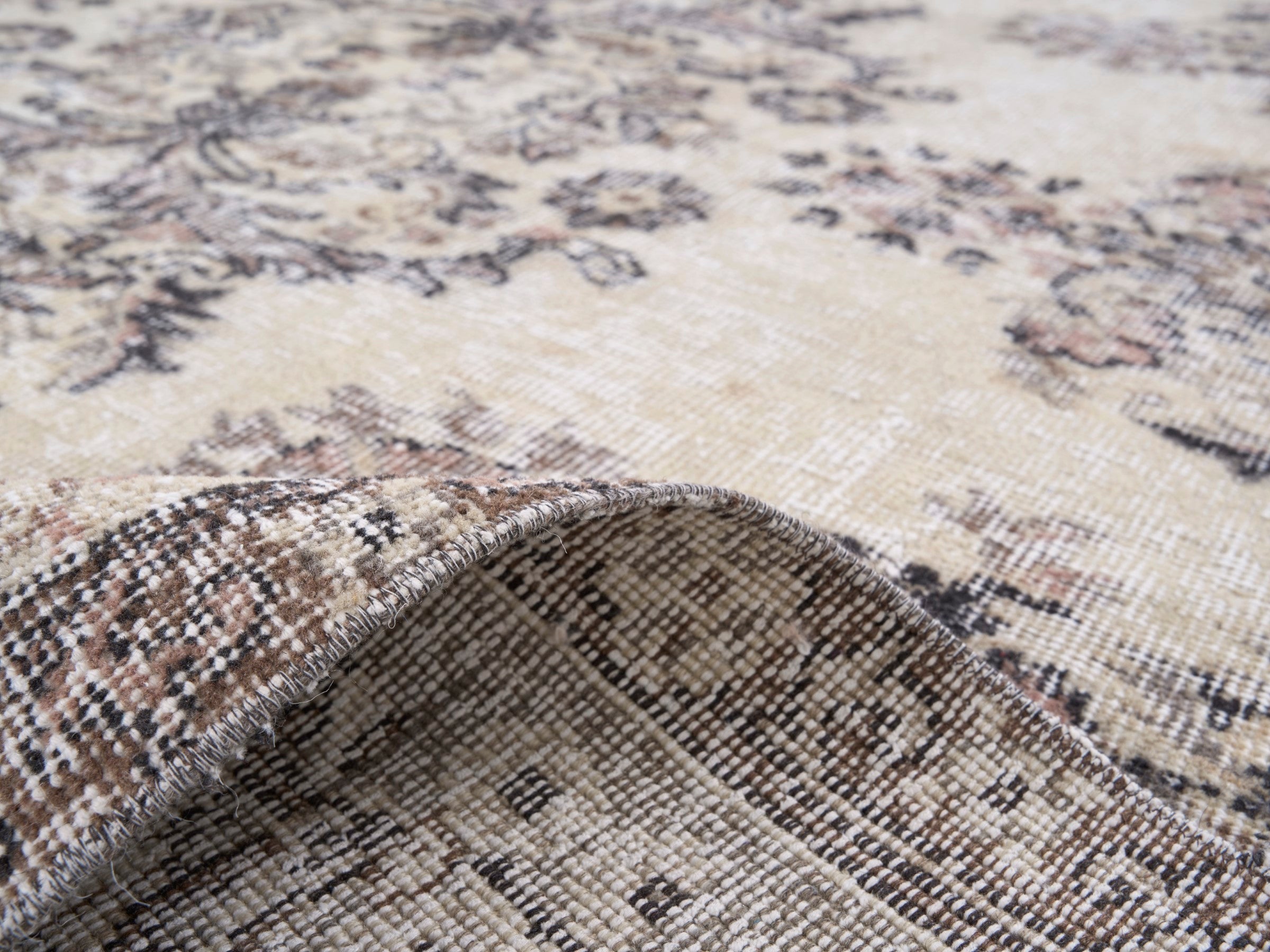 Turkish Isparta area rug in cream and greige, view 9 of 10