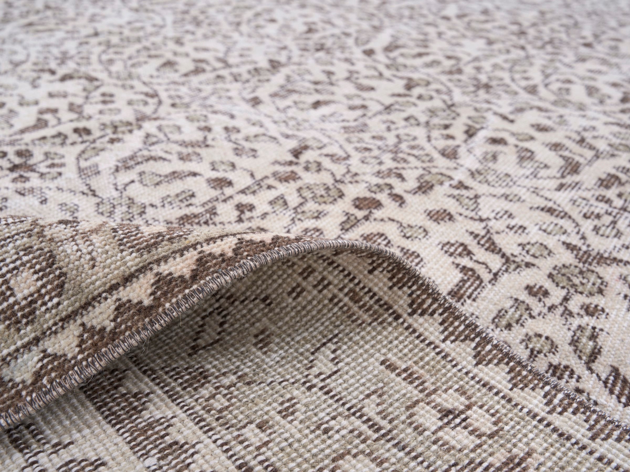 Turkish Isparta area rug in light gray and greige, view 9 of 10