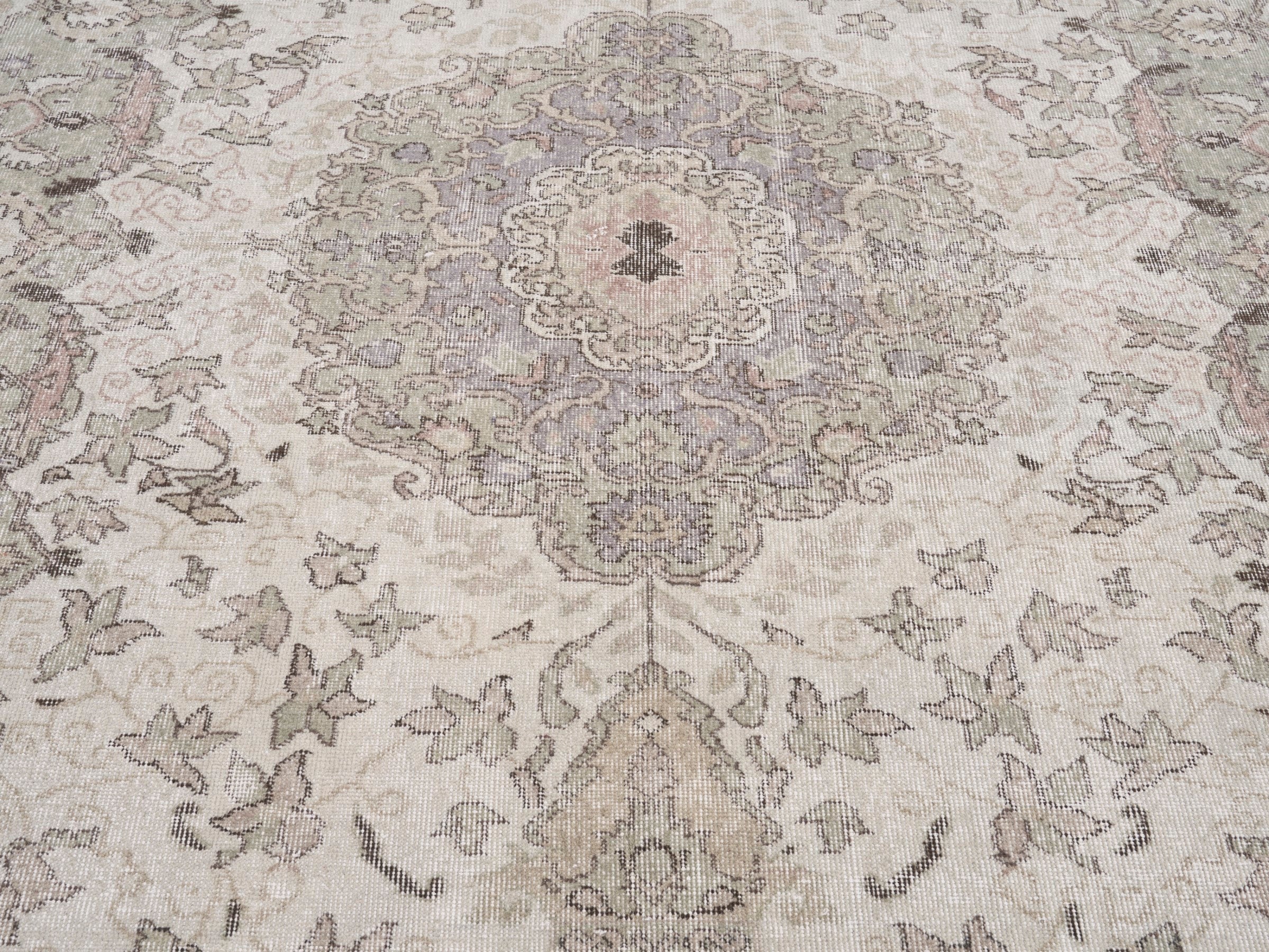 Turkish Isparta area rug in cream and taupe, view 4 of 10