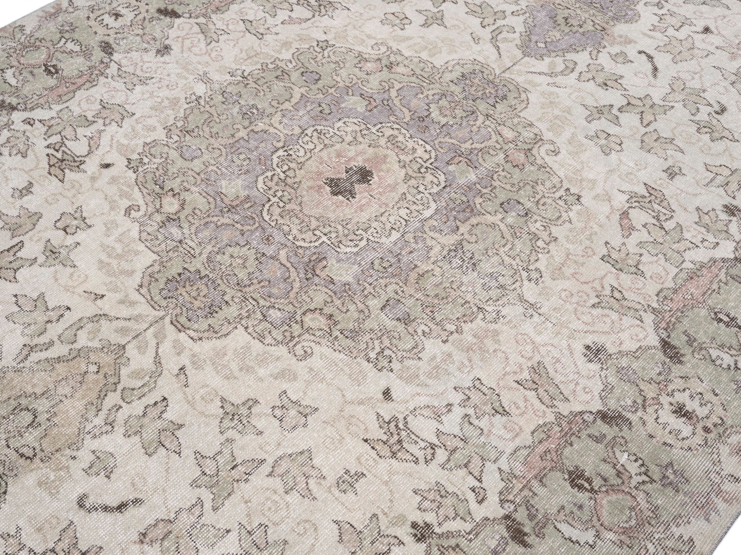 Turkish Isparta area rug in cream and taupe, view 5 of 10