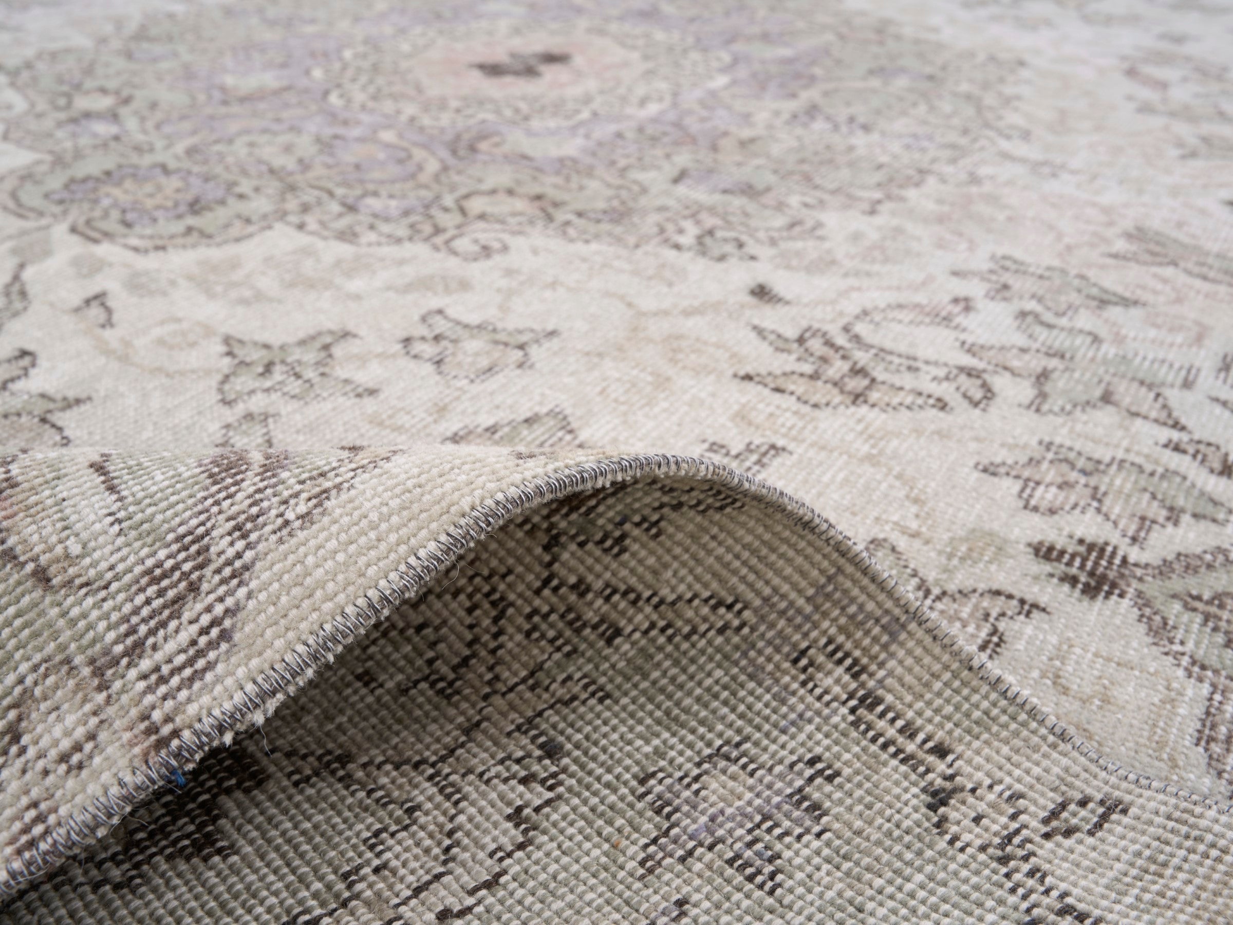 Turkish Isparta area rug in cream and taupe, view 9 of 10