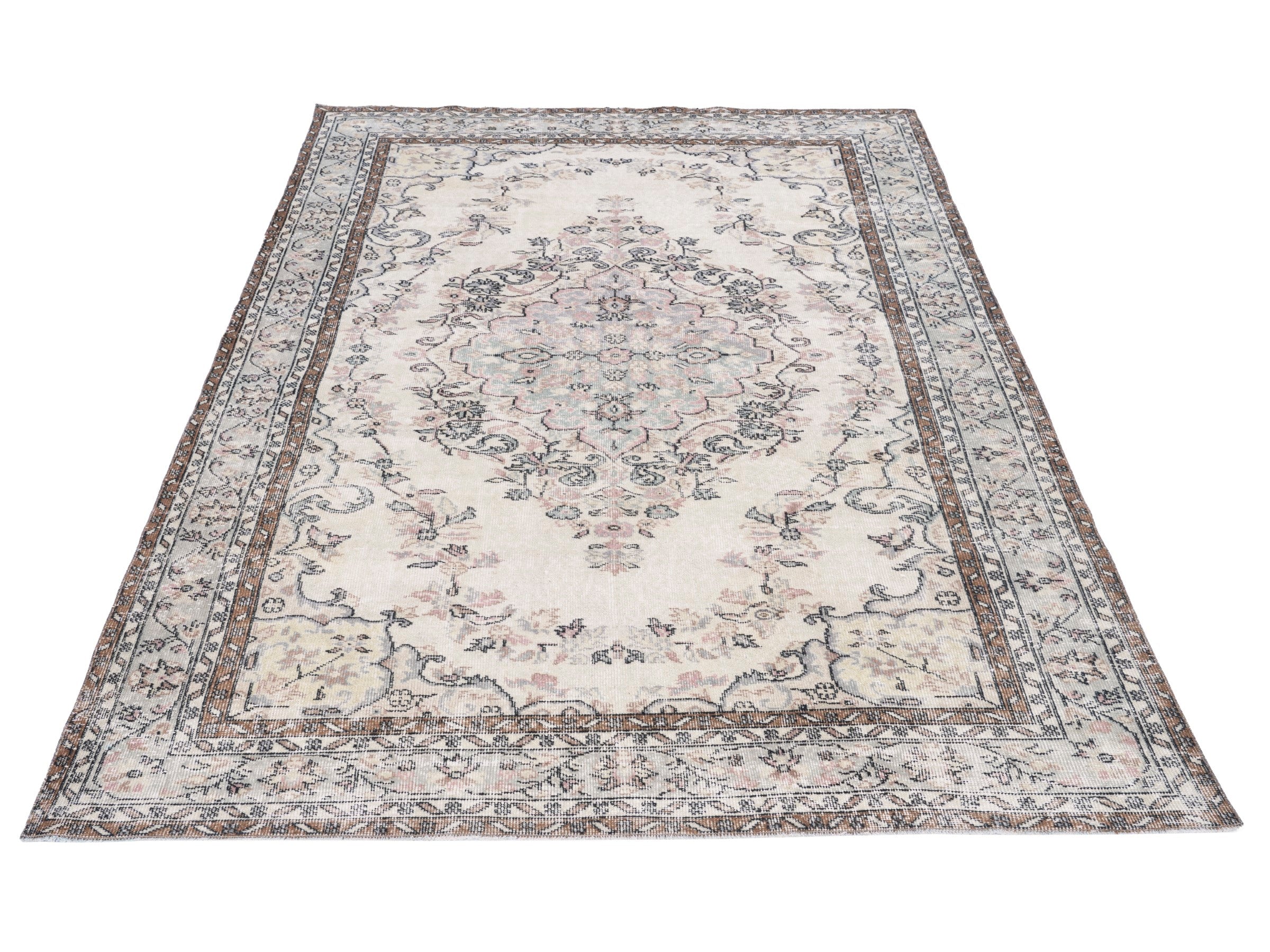 Turkish Isparta area rug in cream and greige, view 2 of 10