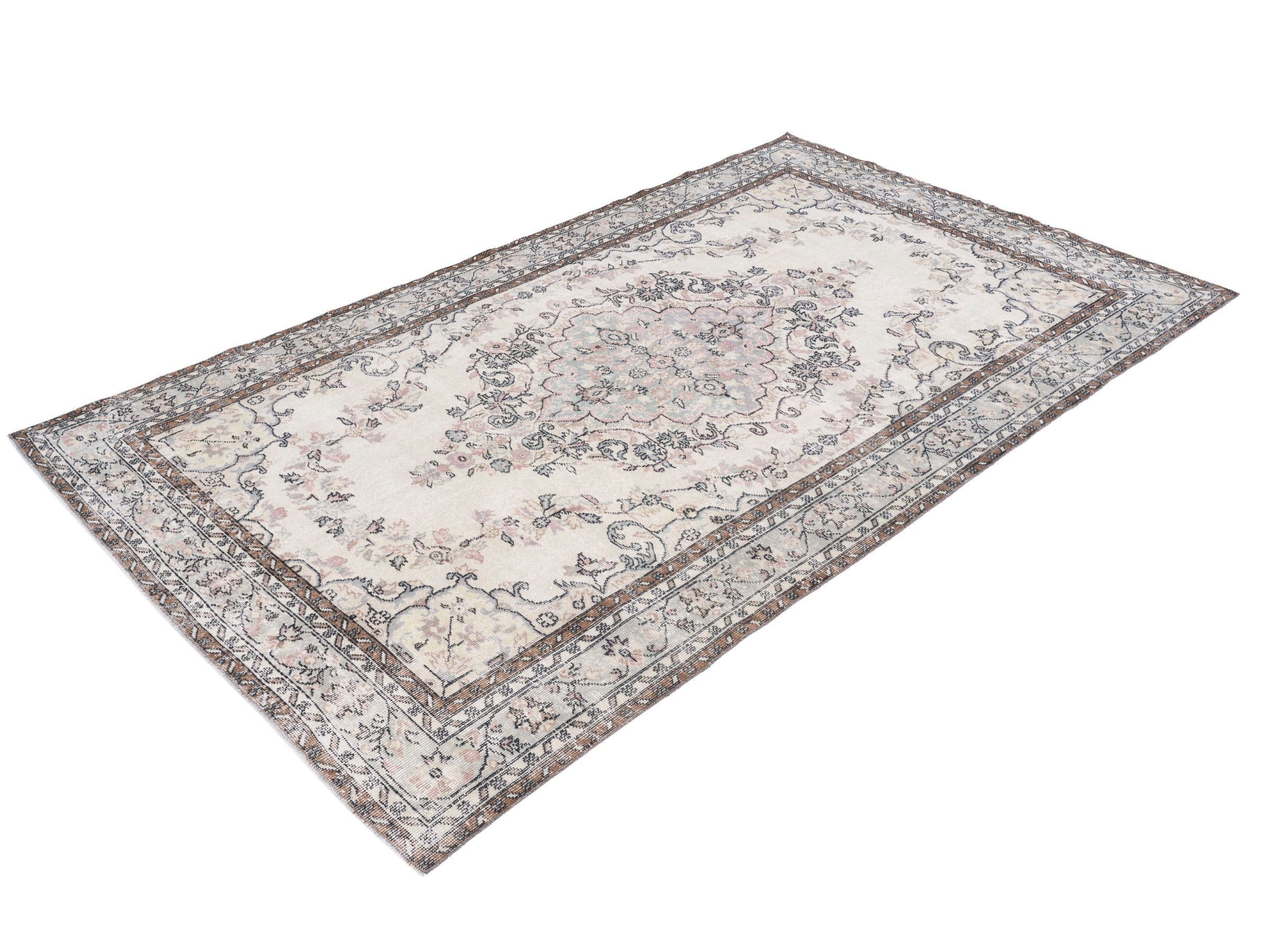 Turkish Isparta area rug in cream and greige, view 3 of 10
