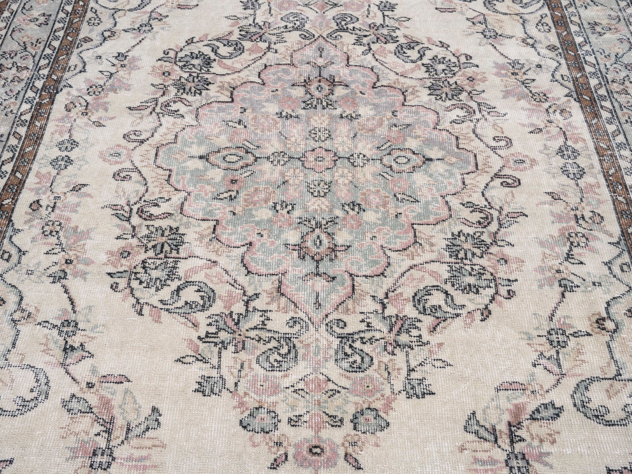 Turkish Isparta area rug in cream and greige, view 4 of 10