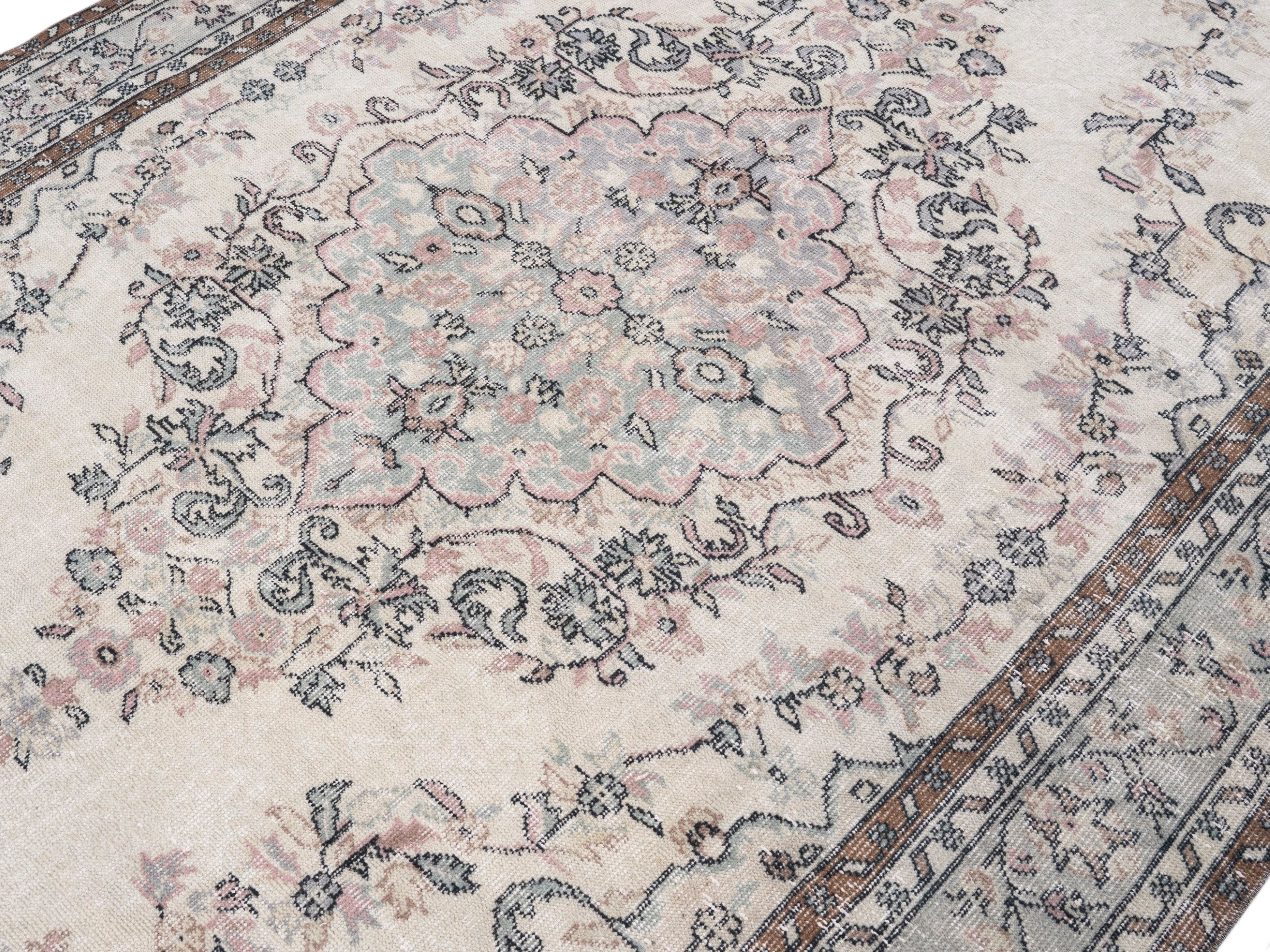 Turkish Isparta area rug in cream and greige, view 5 of 10