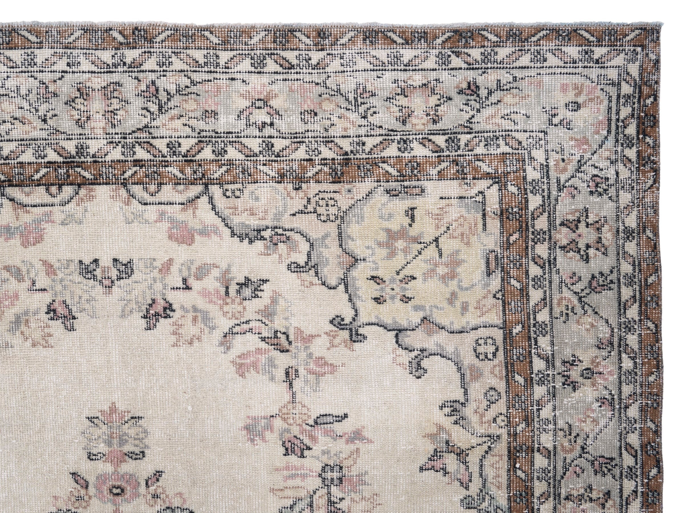 Turkish Isparta area rug in cream and greige, view 8 of 10