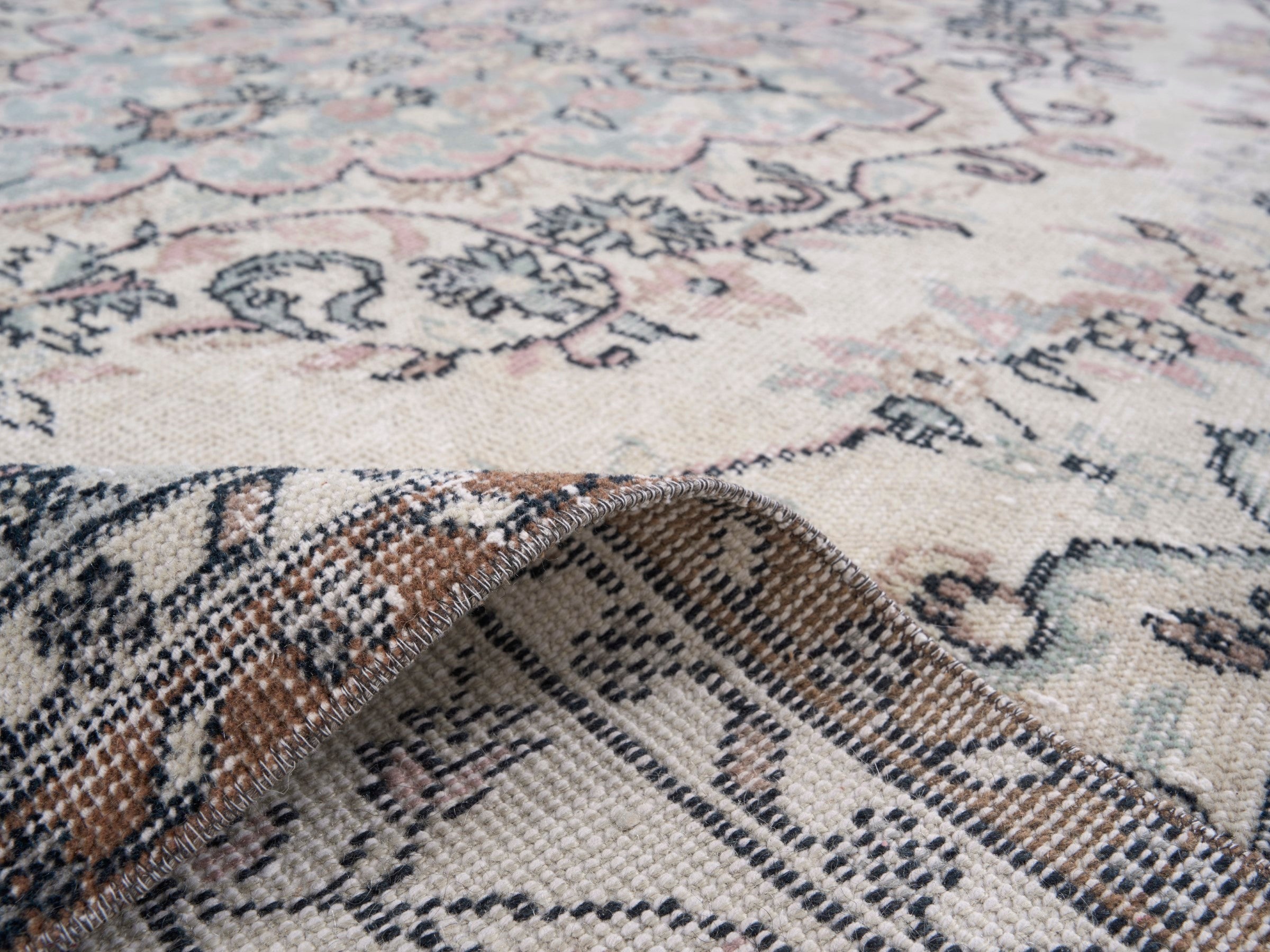 Turkish Isparta area rug in cream and greige, view 9 of 10