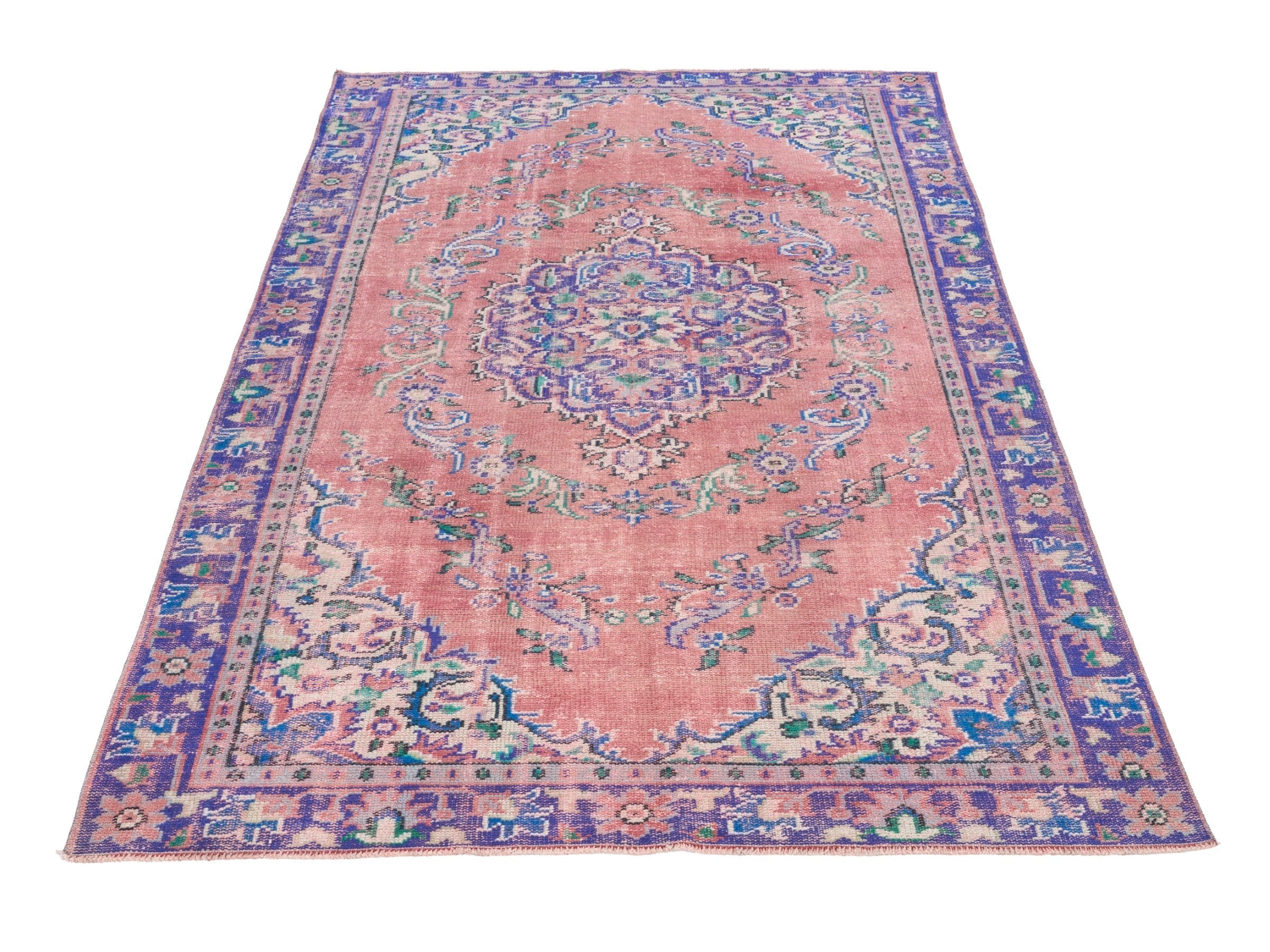 Turkish Manisa area rug in dusty rose and plum, view 2 of 10