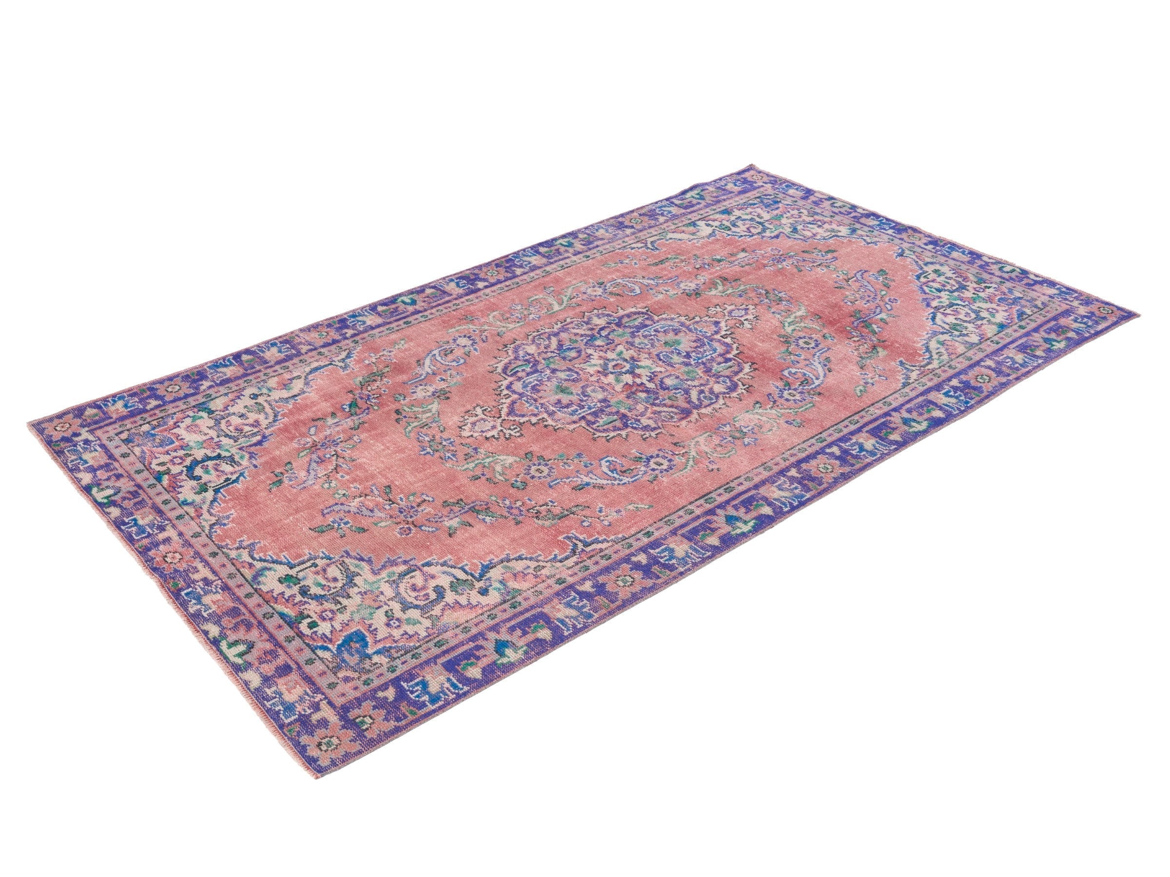 Turkish Manisa area rug in dusty rose and plum, view 3 of 10