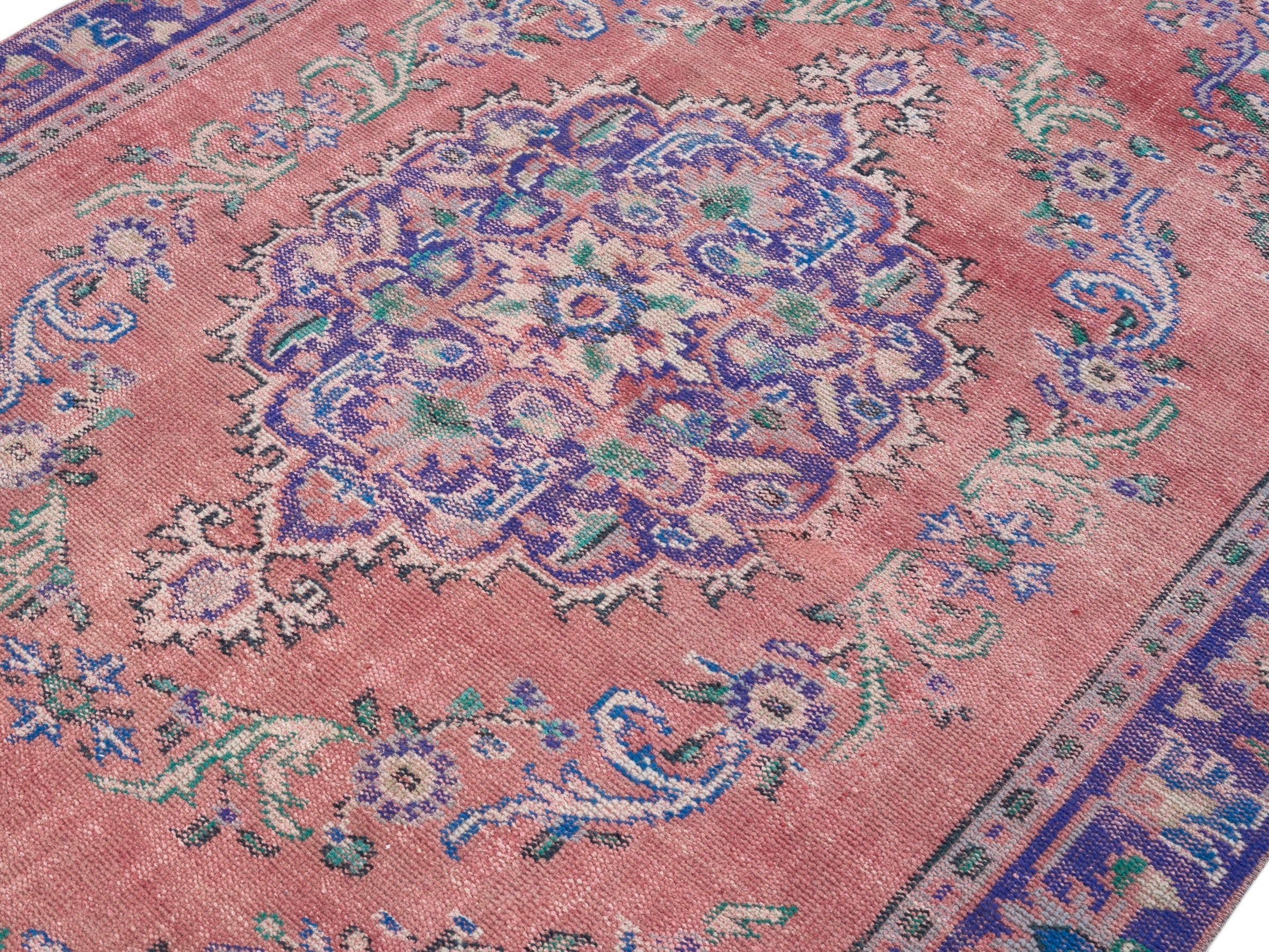 Turkish Manisa area rug in dusty rose and plum, view 5 of 10