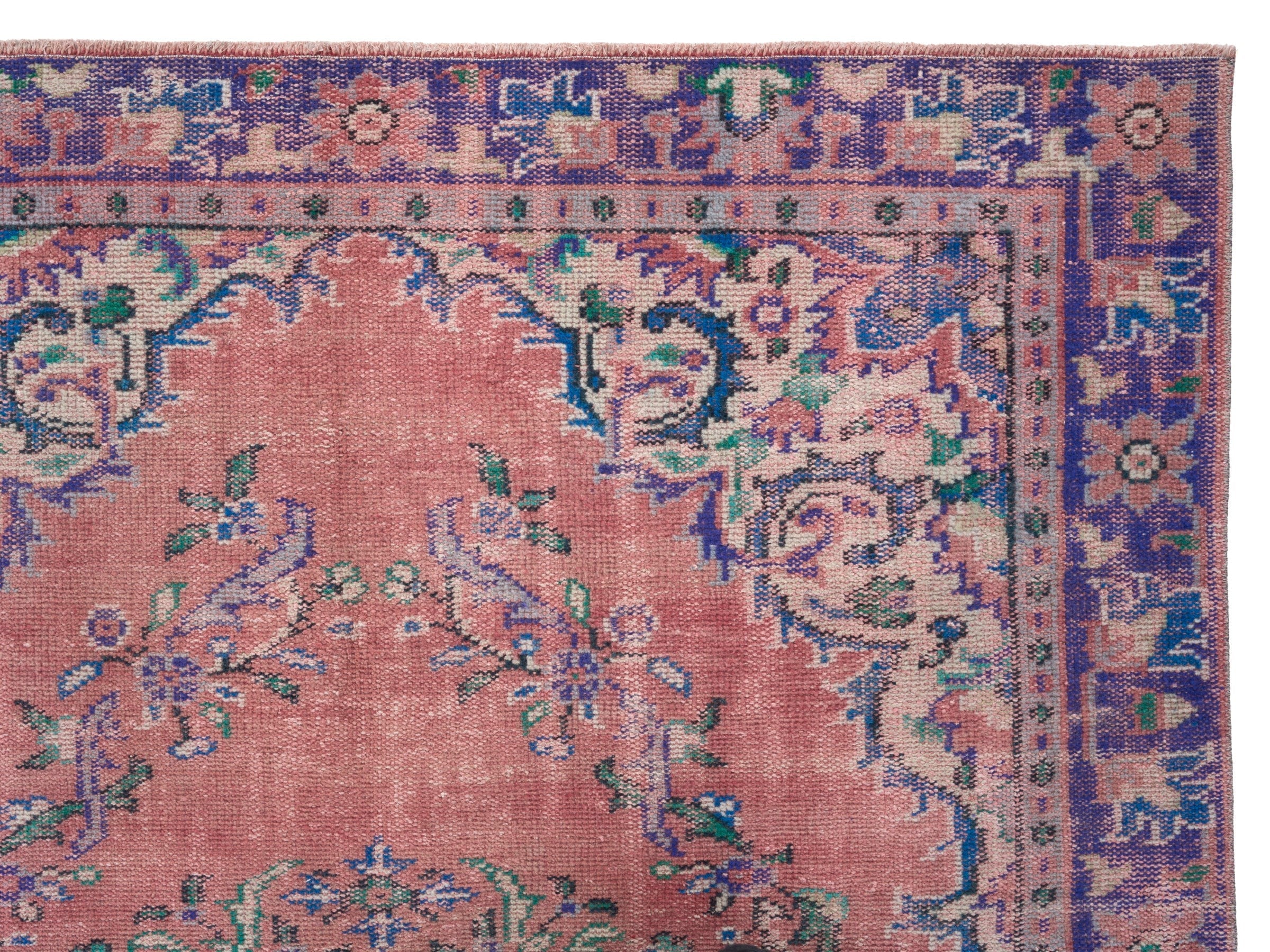 Turkish Manisa area rug in dusty rose and plum, view 8 of 10