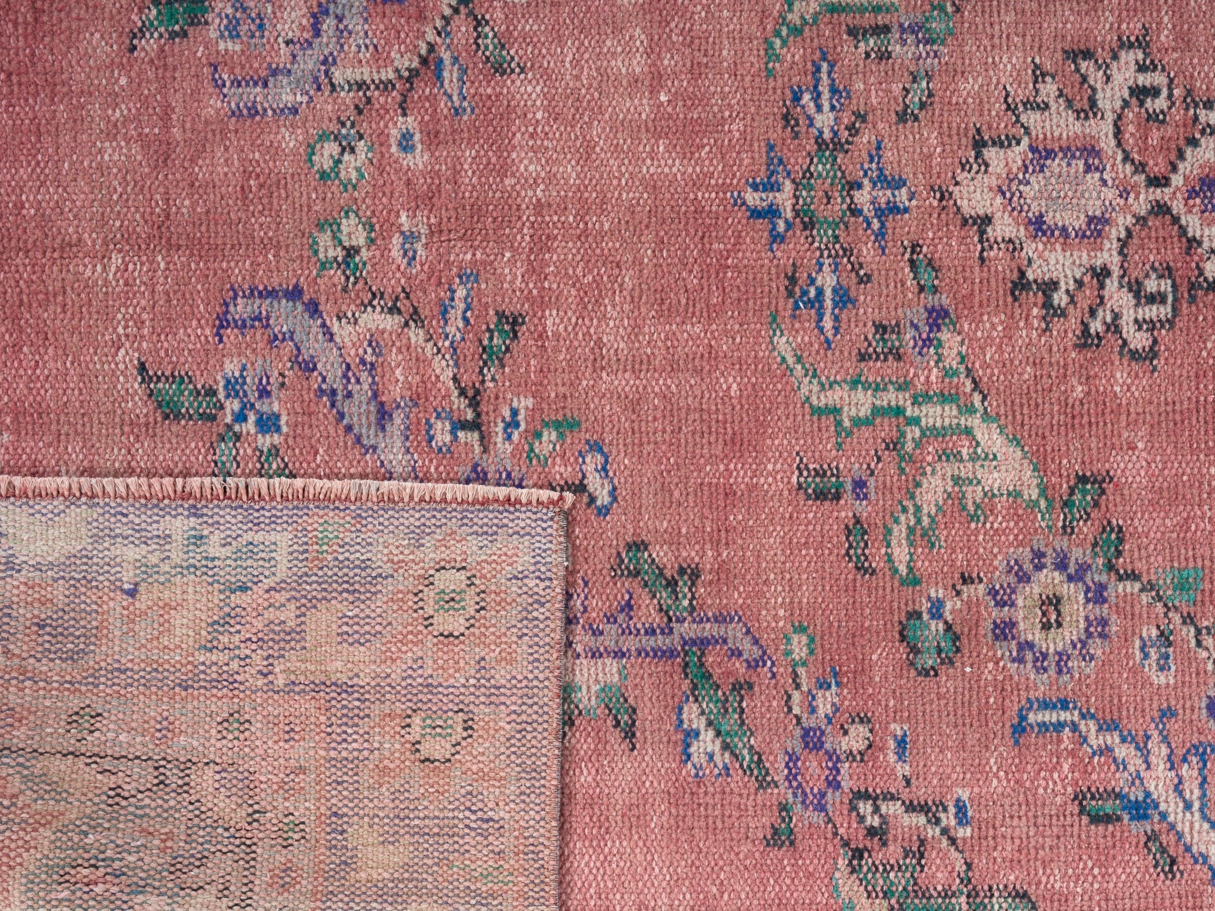 Turkish Manisa area rug in dusty rose and plum, view 10 of 10