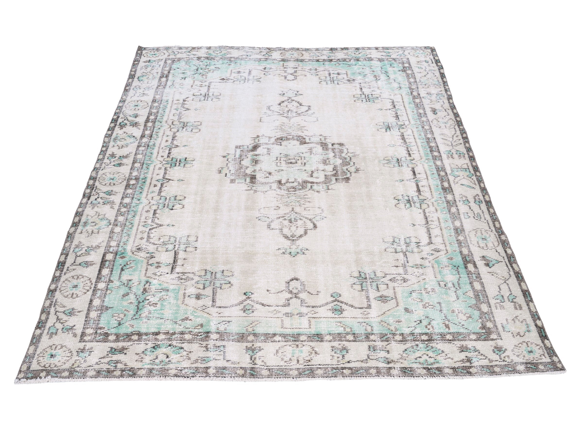 Turkish Manisa area rug in cream and greige, view 2 of 10