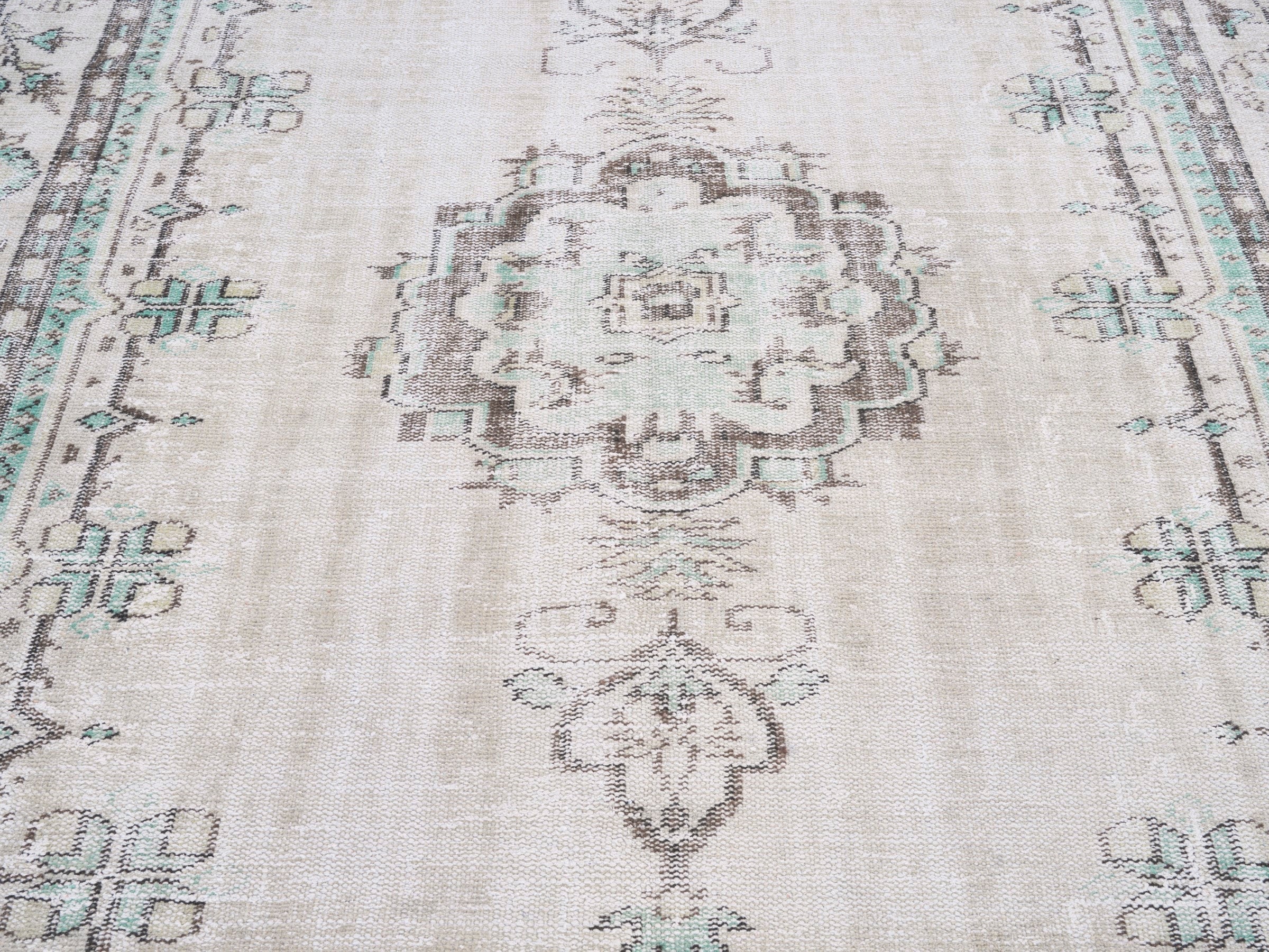 Turkish Manisa area rug in cream and greige, view 4 of 10
