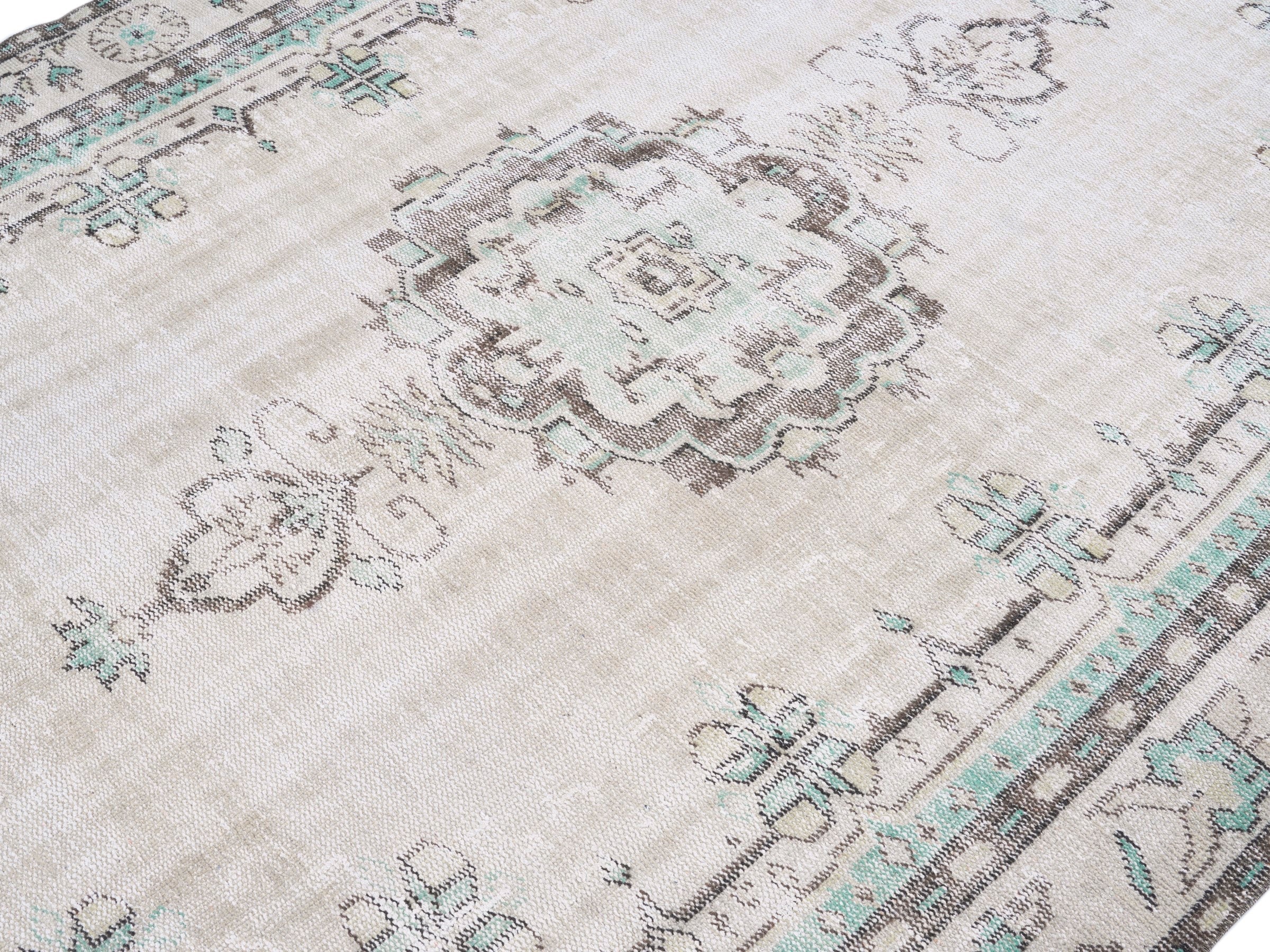 Turkish Manisa area rug in cream and greige, view 5 of 10
