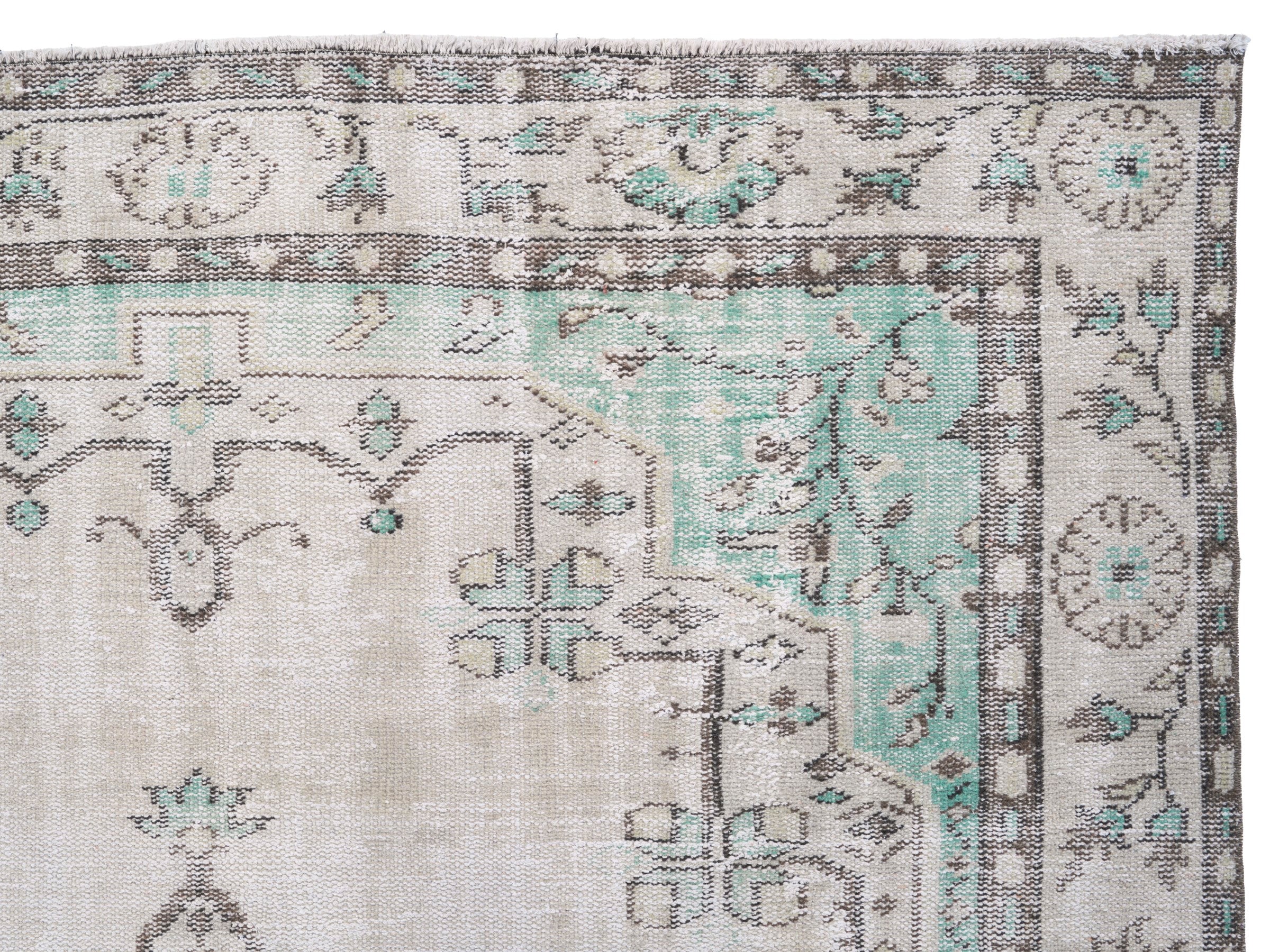 Turkish Manisa area rug in cream and greige, view 8 of 10