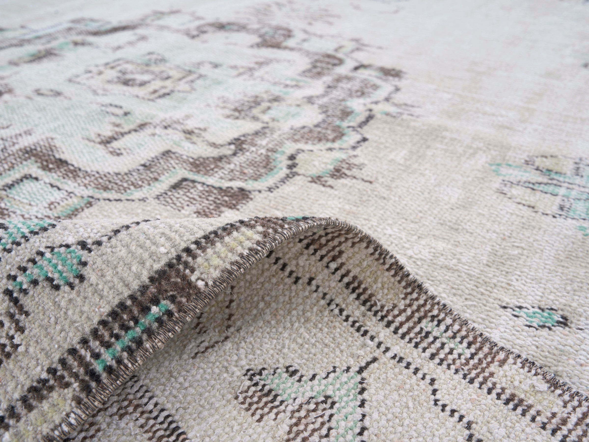 Turkish Manisa area rug in cream and greige, view 9 of 10