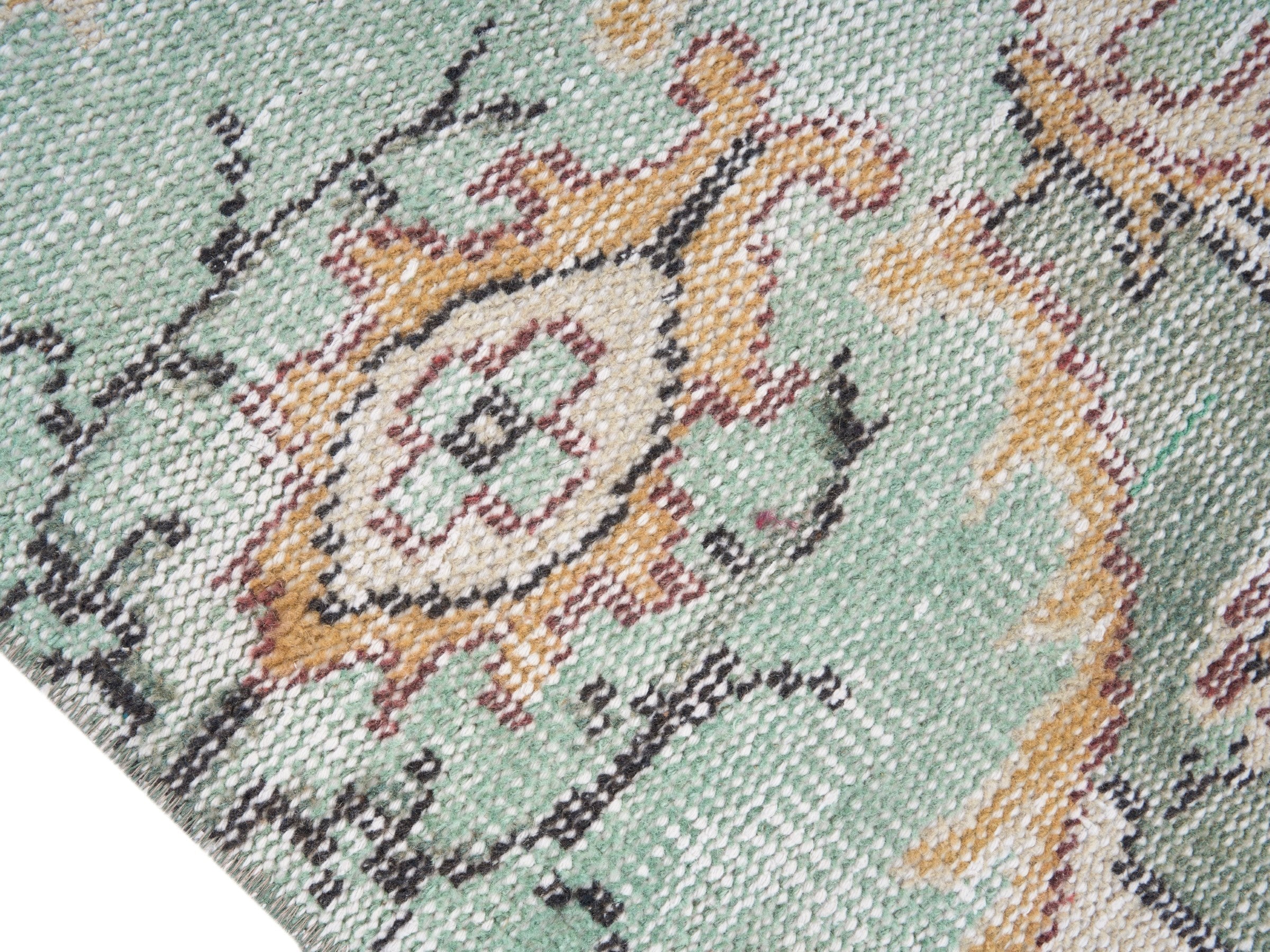 Turkish Manisa area rug in celadon and terracotta, view 6 of 10